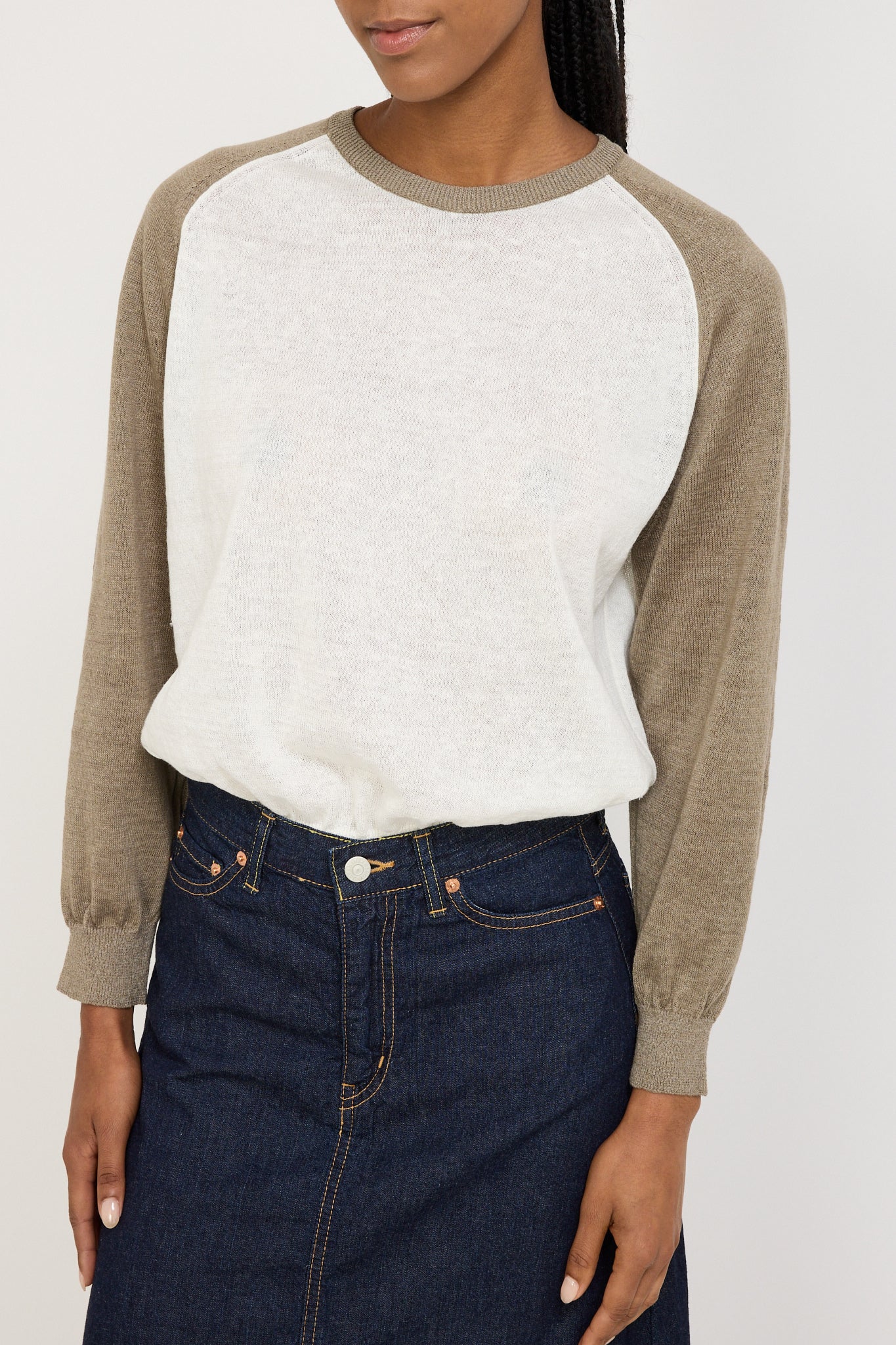 Grin Linen Knit Top Khaki/Ivory