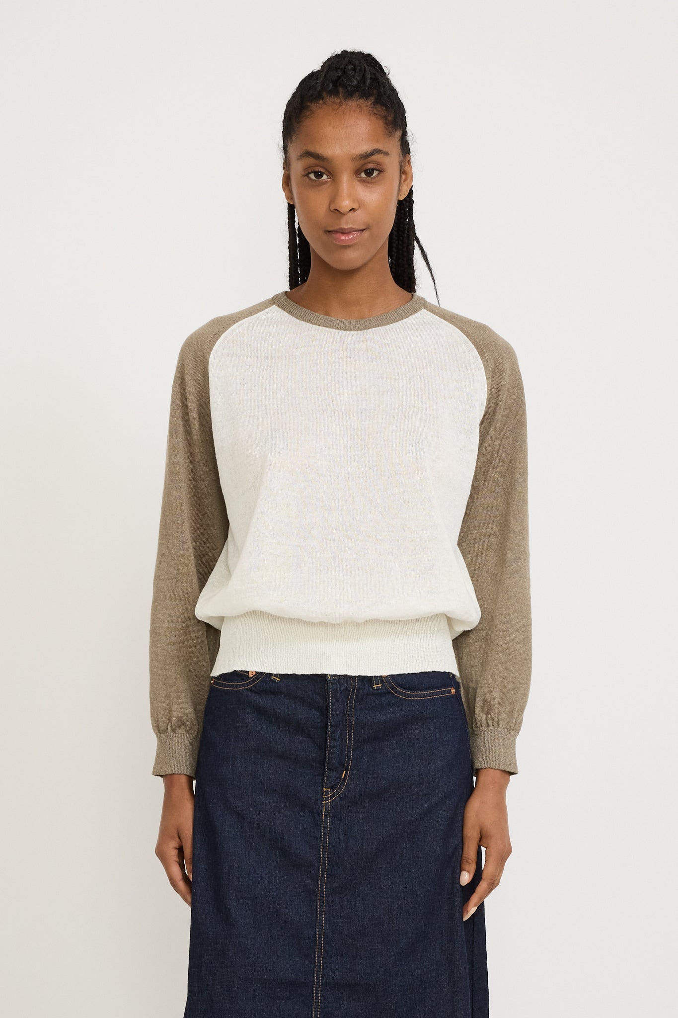 Grin Linen Knit Top Khaki/Ivory