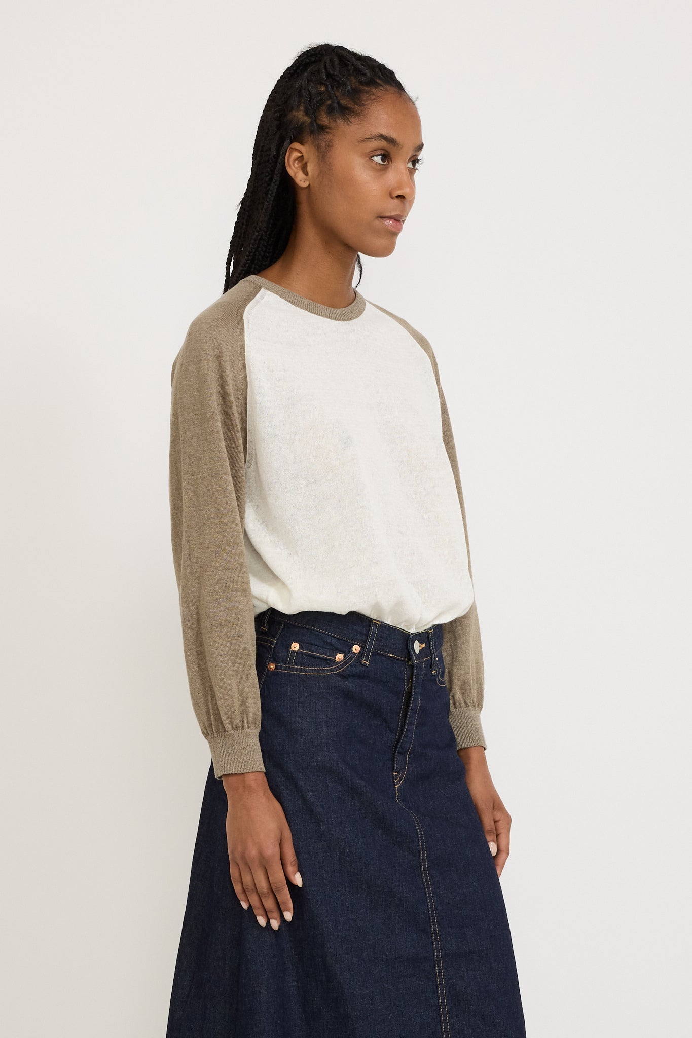 Grin Linen Knit Top Khaki/Ivory