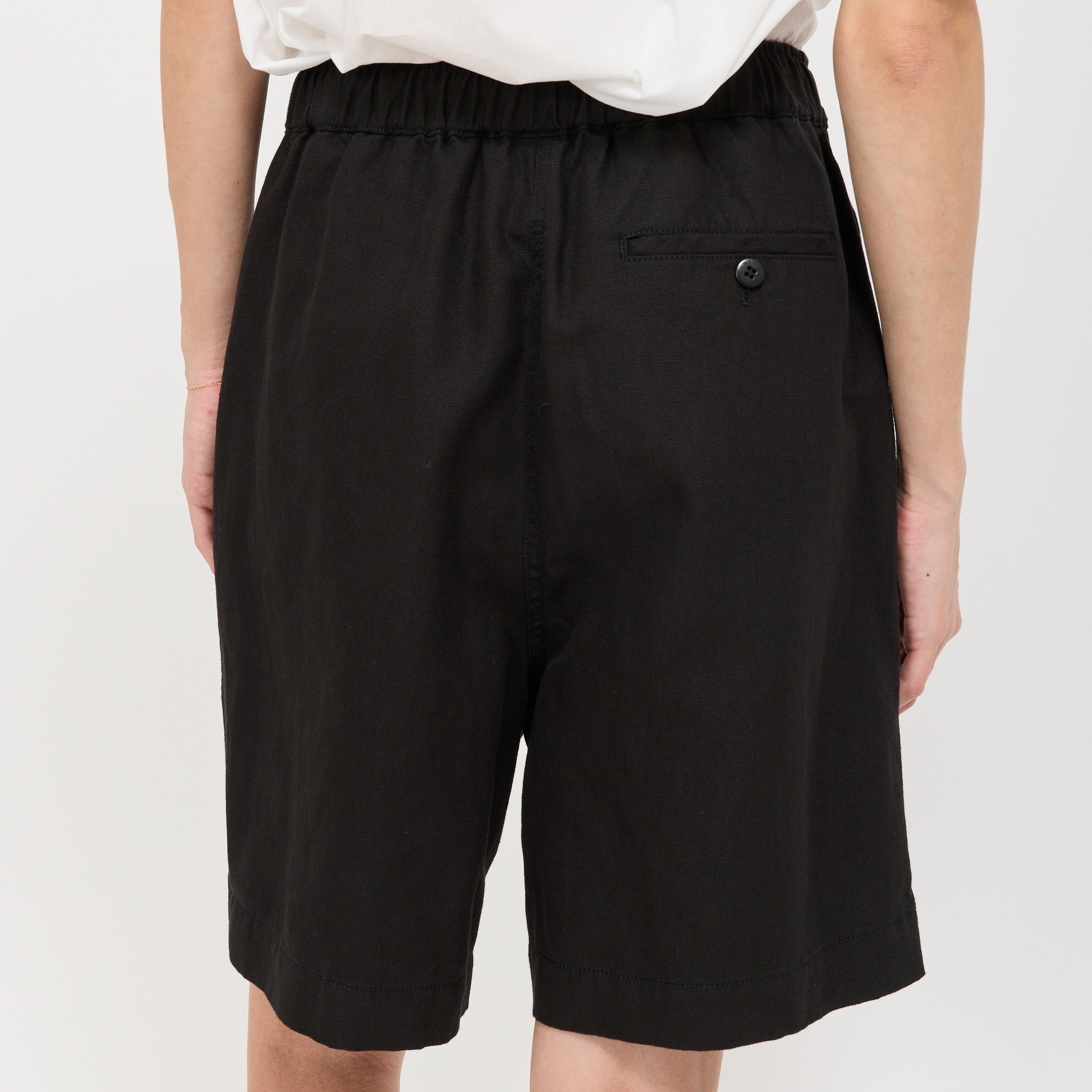 Nothing Written | Pale Linen Banding Shorts Black | Maplestore