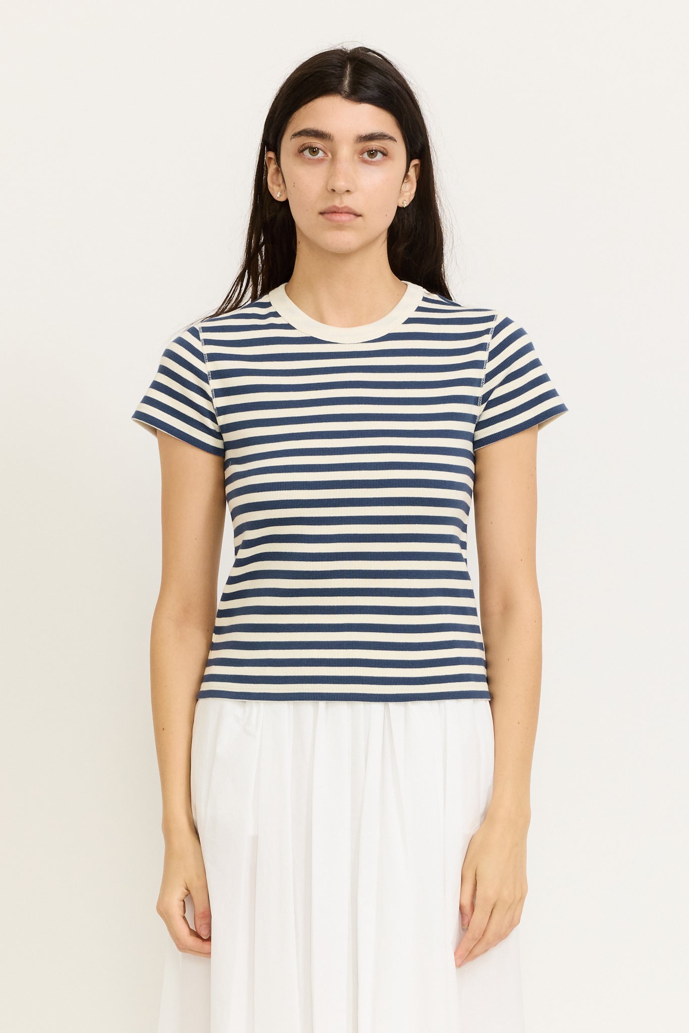 Nothing Written | Pippa Stripe Rib Tee Ivory/Navy | Maplestore