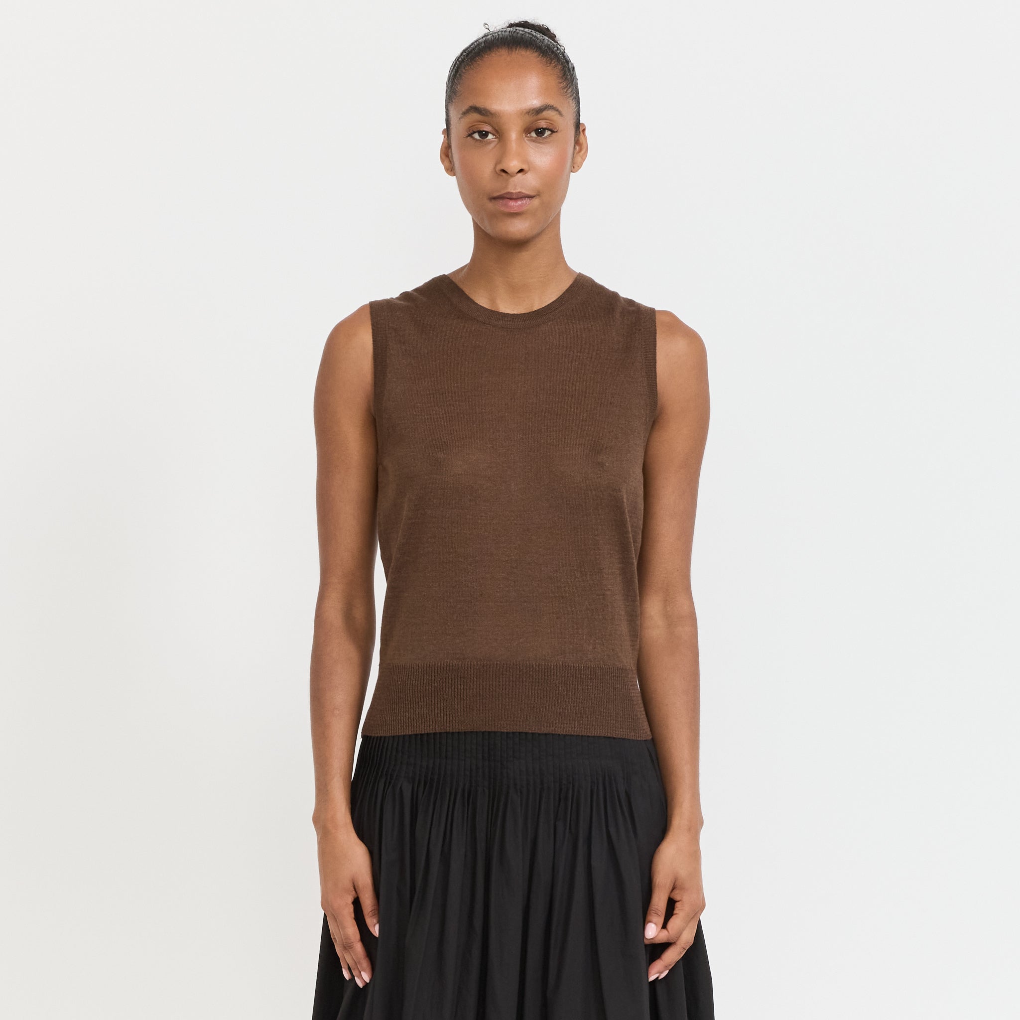 Rola Linen Sleeveless Knit Top Brown