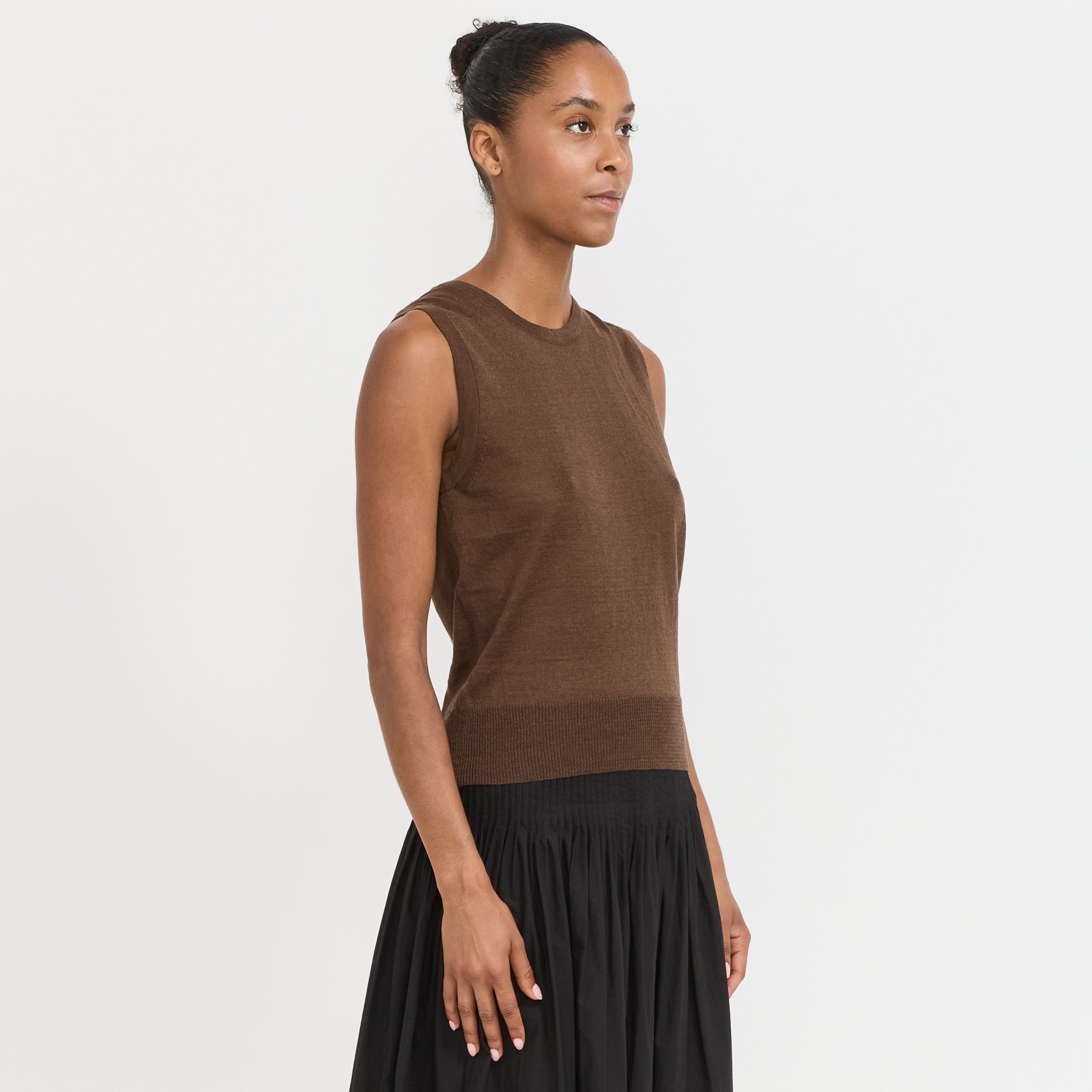 Rola Linen Sleeveless Knit Top Brown