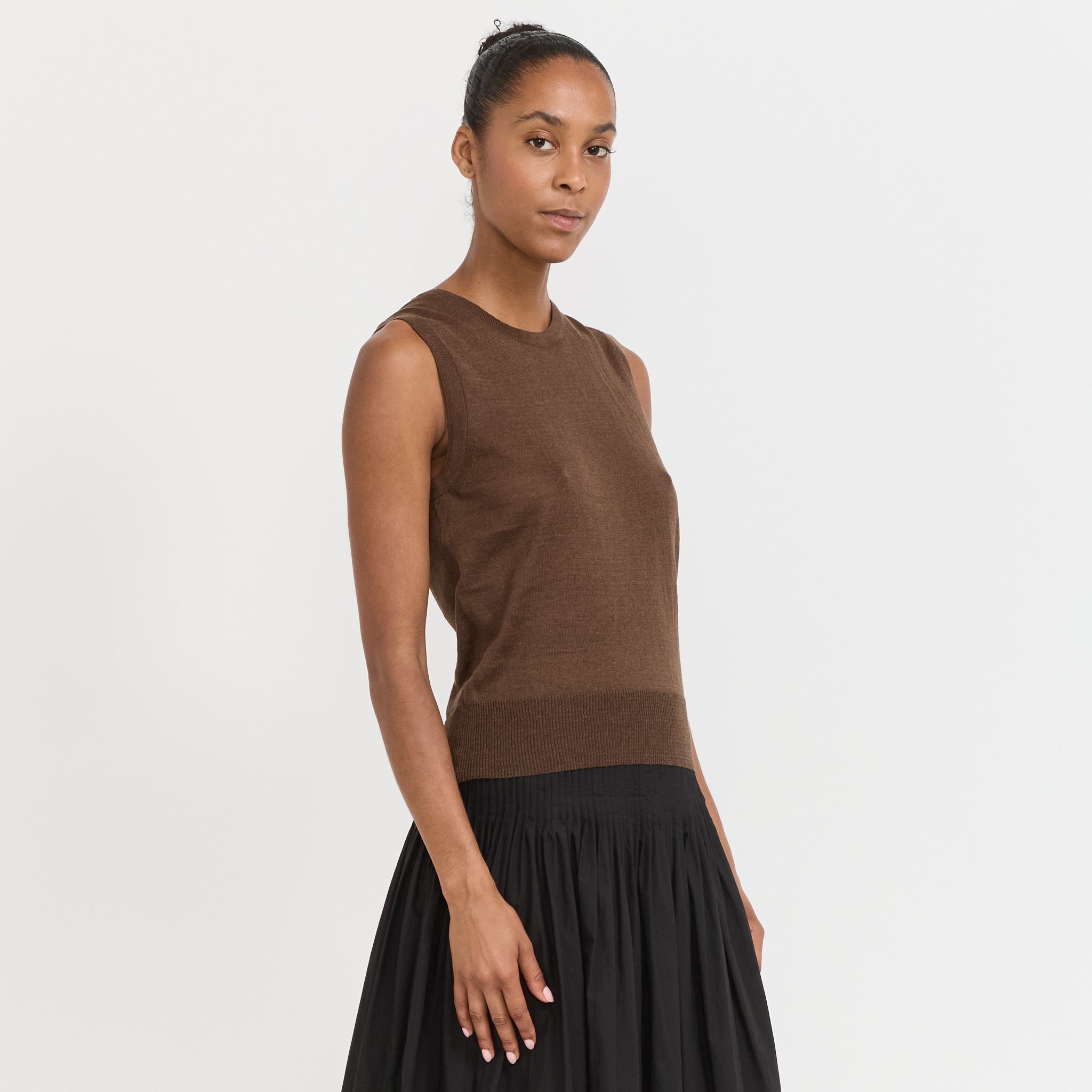 Rola Linen Sleeveless Knit Top Brown
