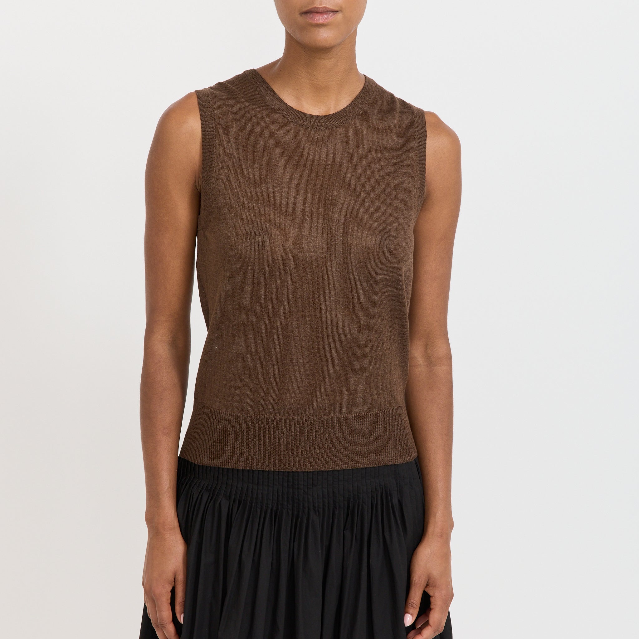 Rola Linen Sleeveless Knit Top Brown