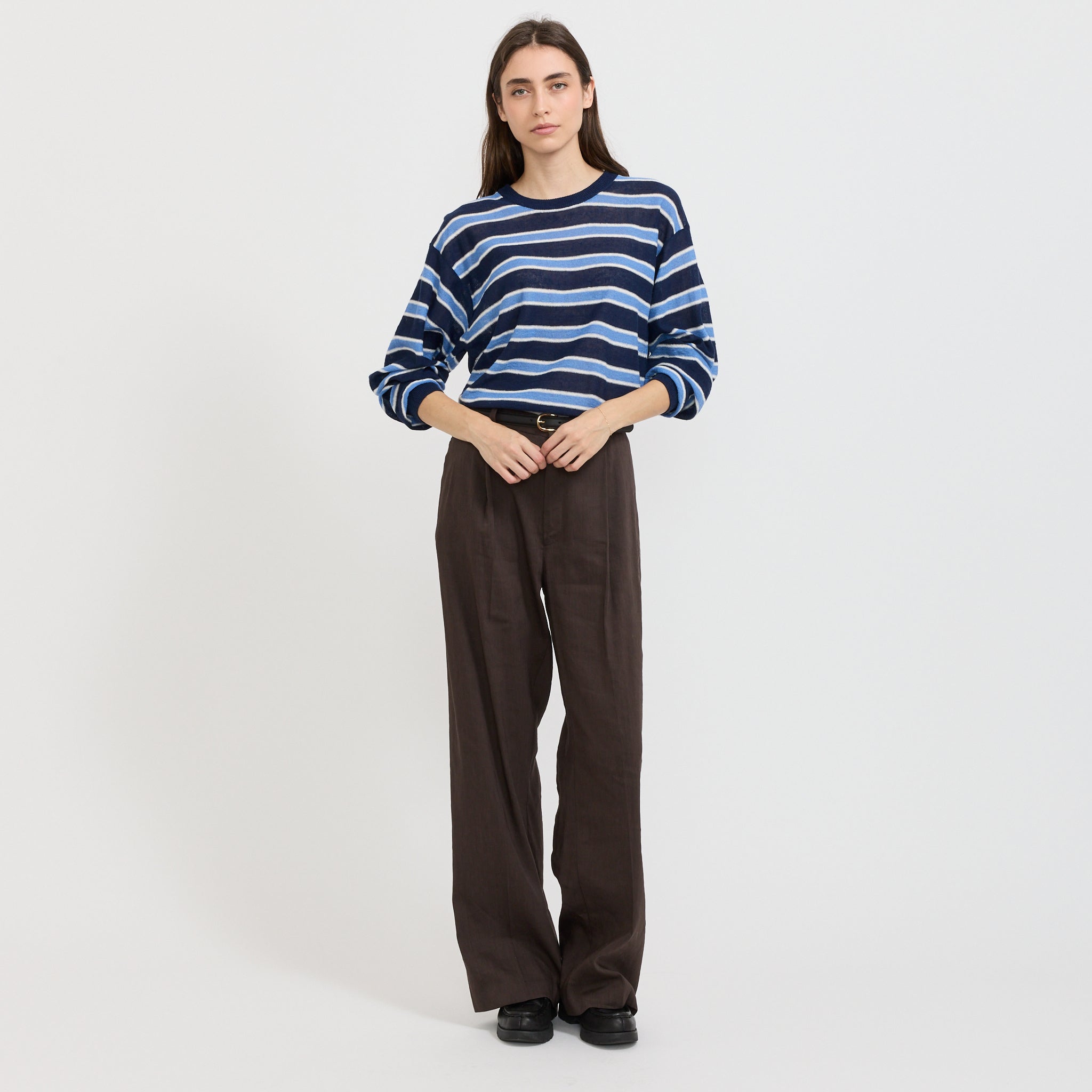 Nothing Written | Stripe Round Pullover Blue | Maplestore