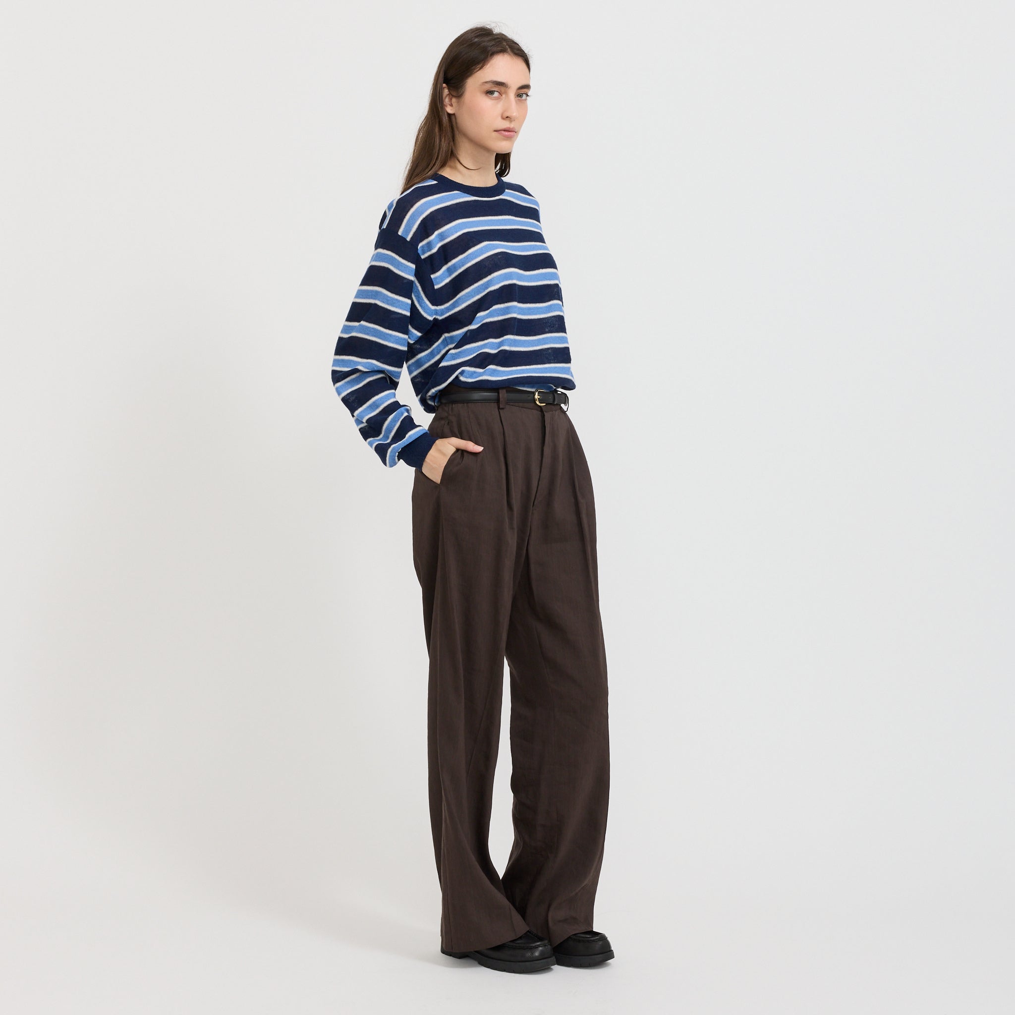 Nothing Written | Stripe Round Pullover Blue | Maplestore