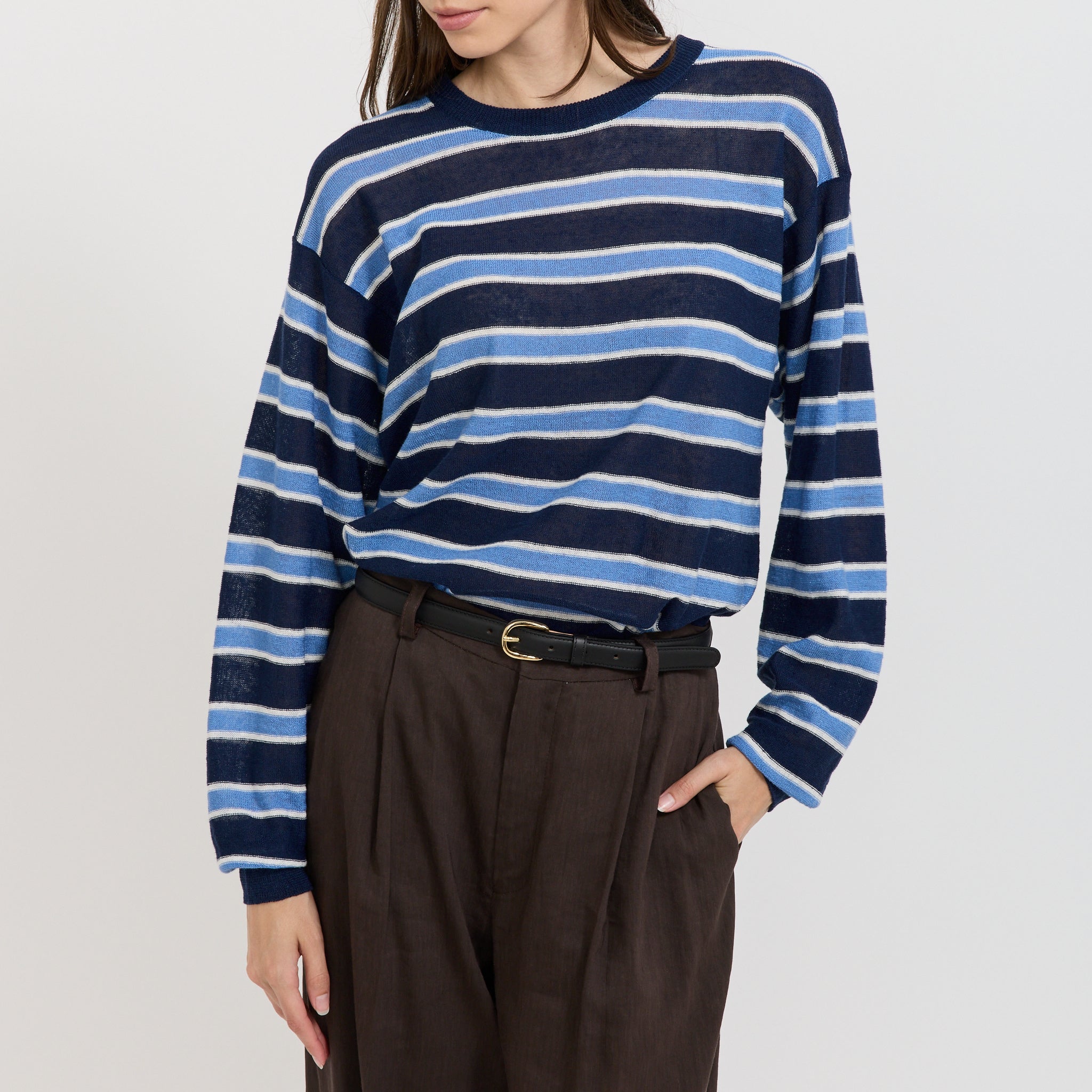 Nothing Written | Stripe Round Pullover Blue | Maplestore