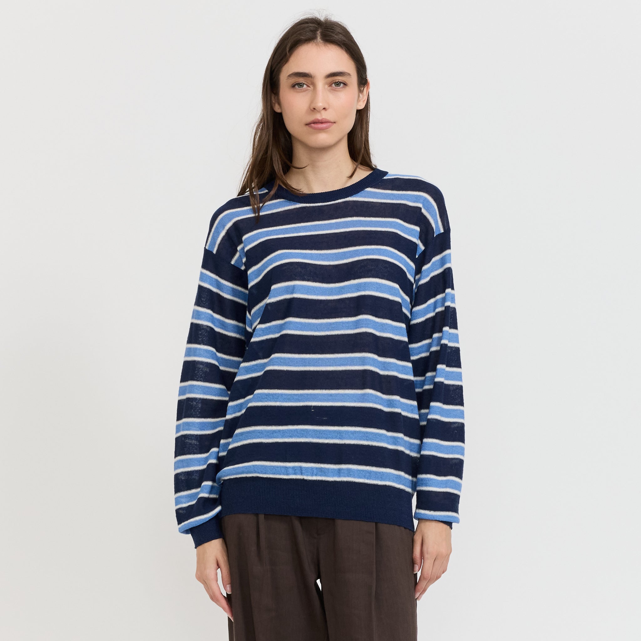 Nothing Written | Stripe Round Pullover Blue | Maplestore