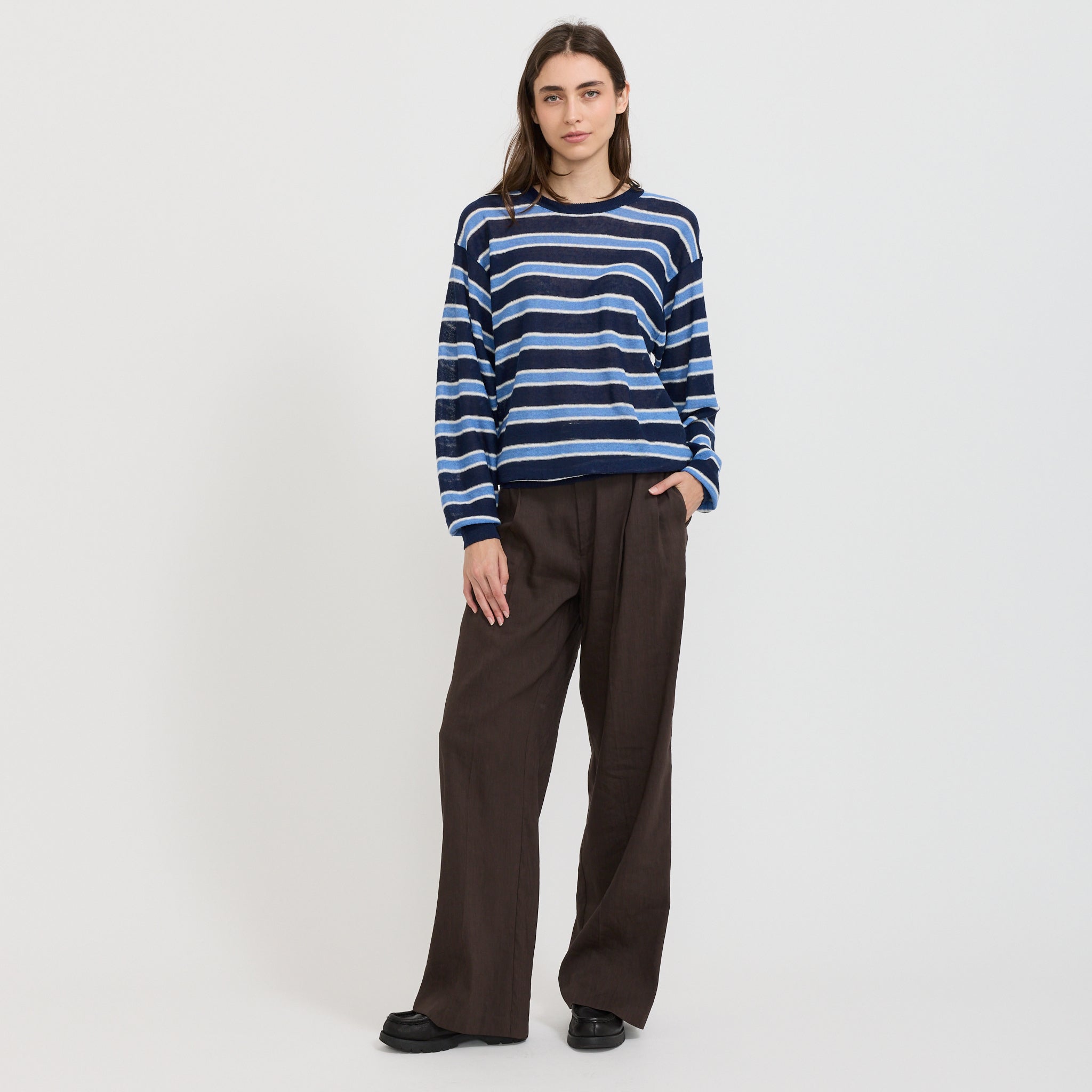 Nothing Written | Stripe Round Pullover Blue | Maplestore