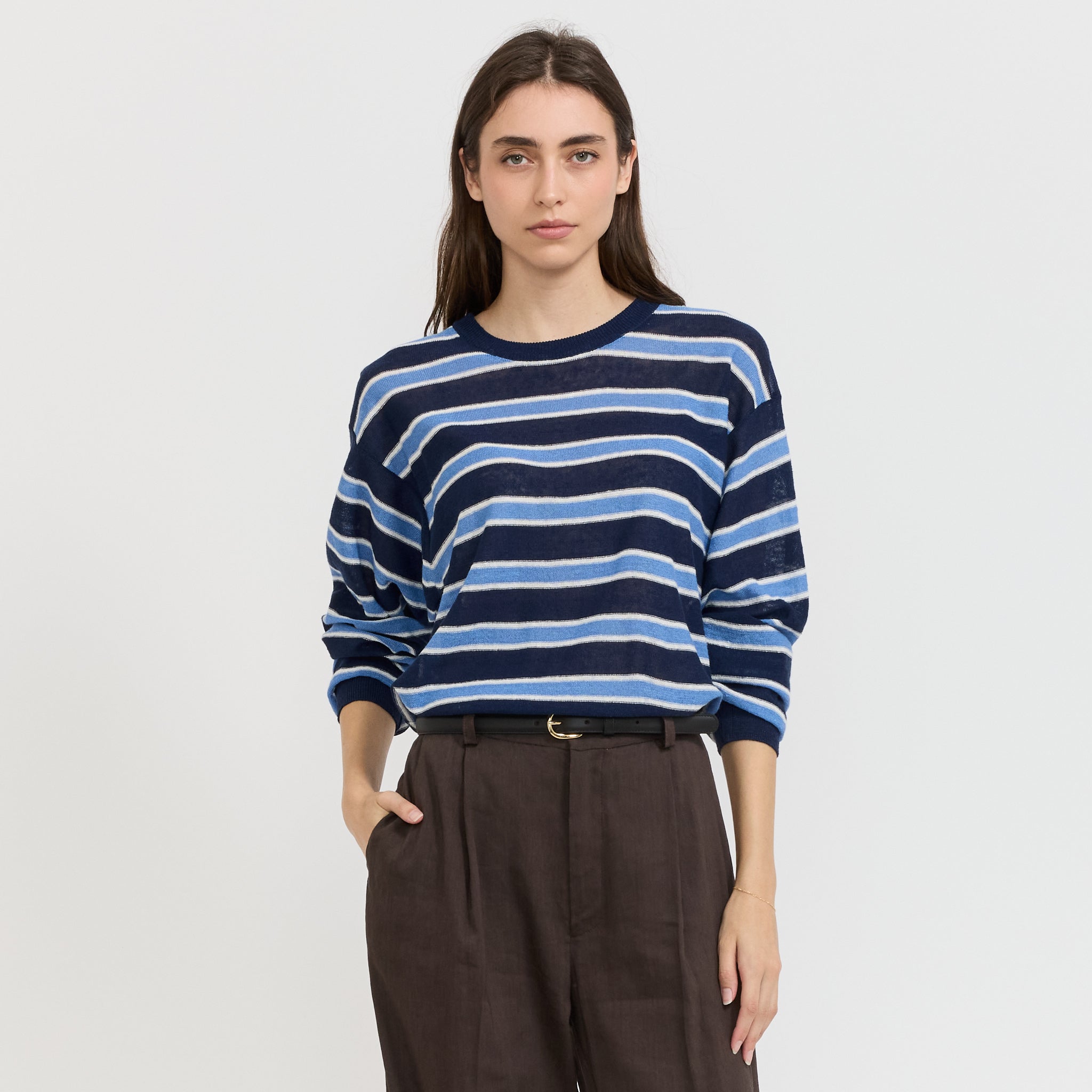 Nothing Written | Stripe Round Pullover Blue | Maplestore