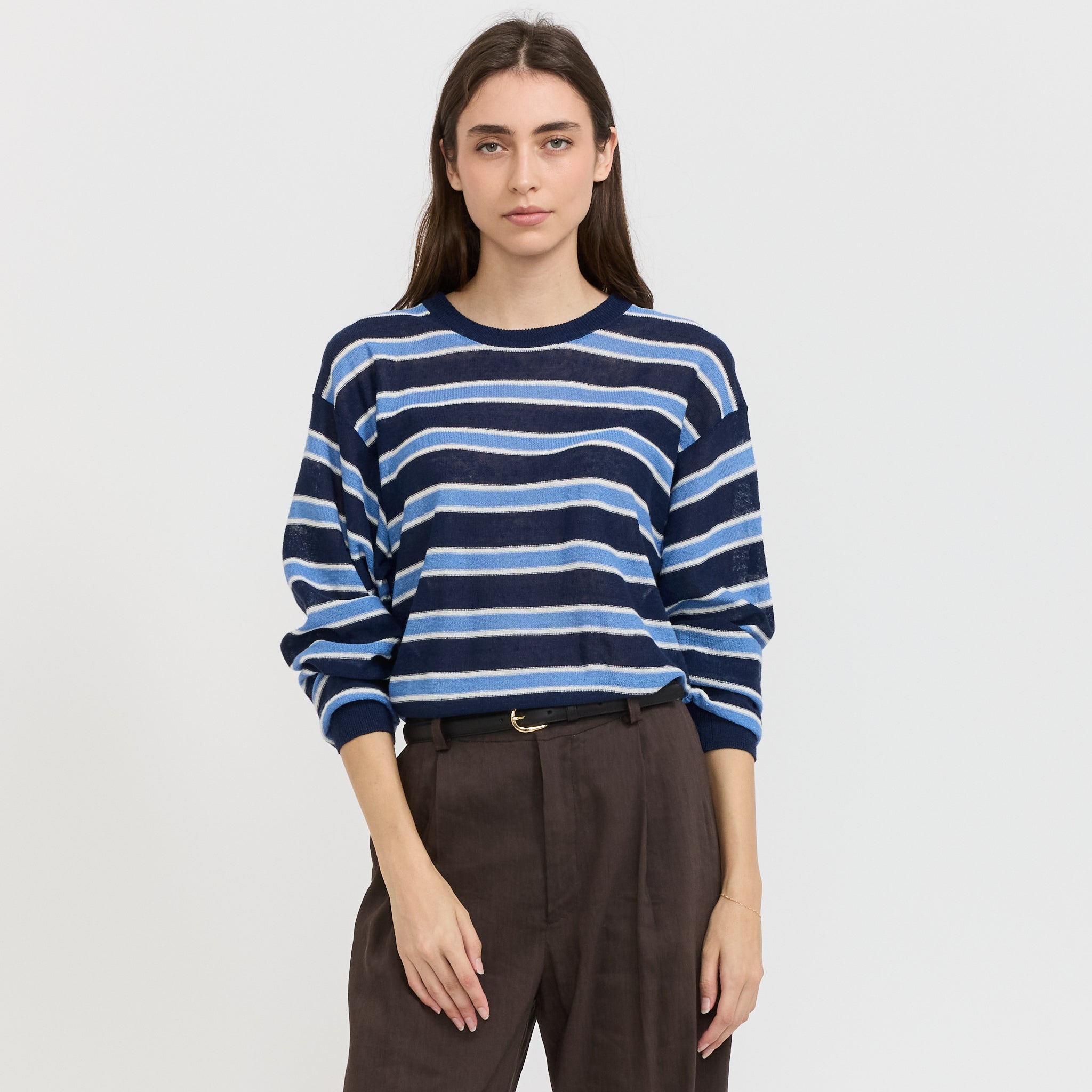 Nothing Written | Stripe Round Pullover Blue | Maplestore