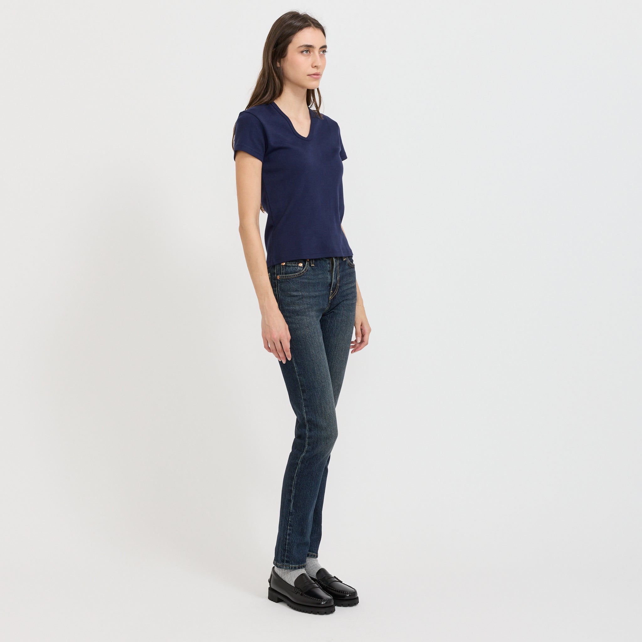 Nothing Written | 90s V-Neck T-Shirt Navy | Maplestore