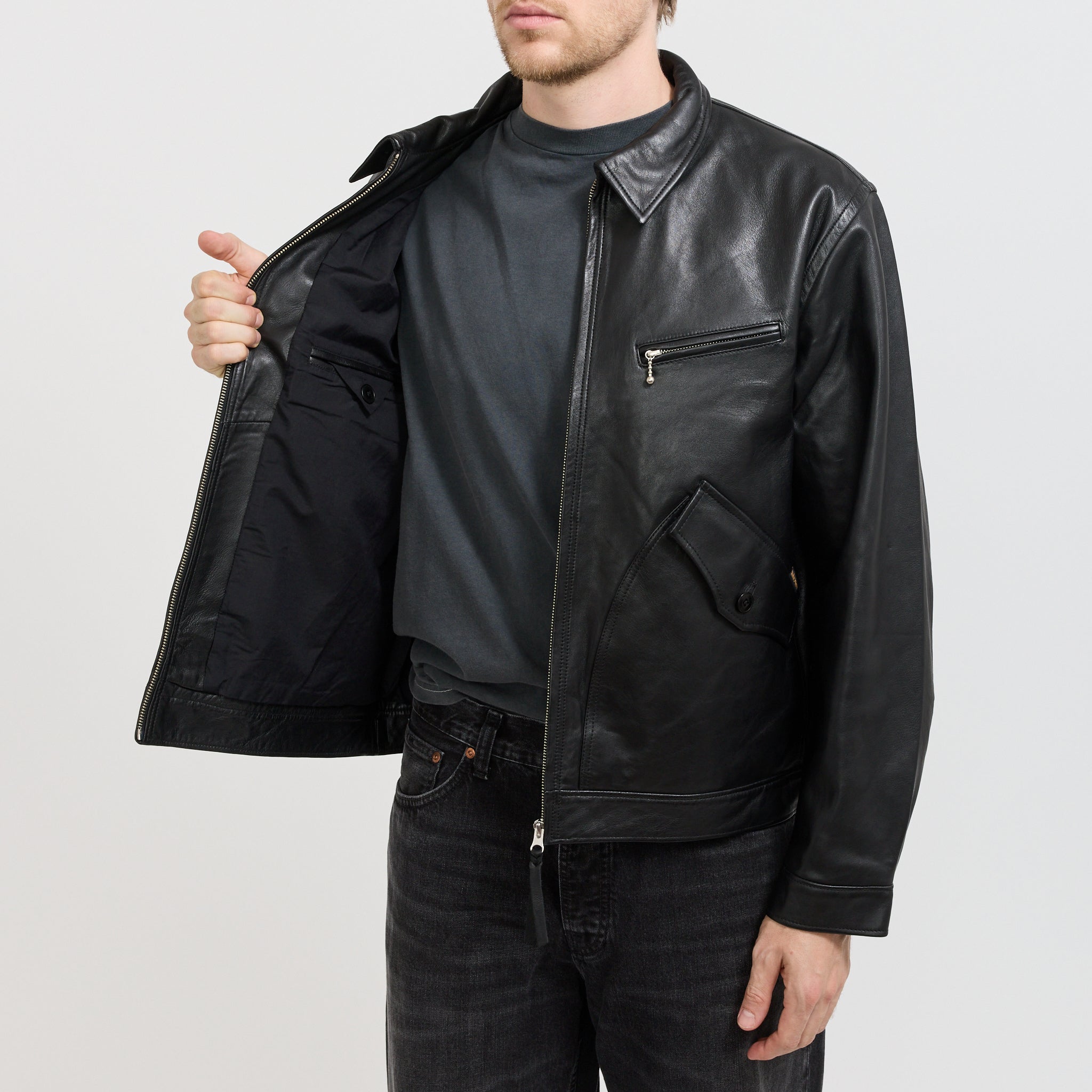 Nudie Jeans Co. | Blake Zip Leather Jacket Black | Maplestore