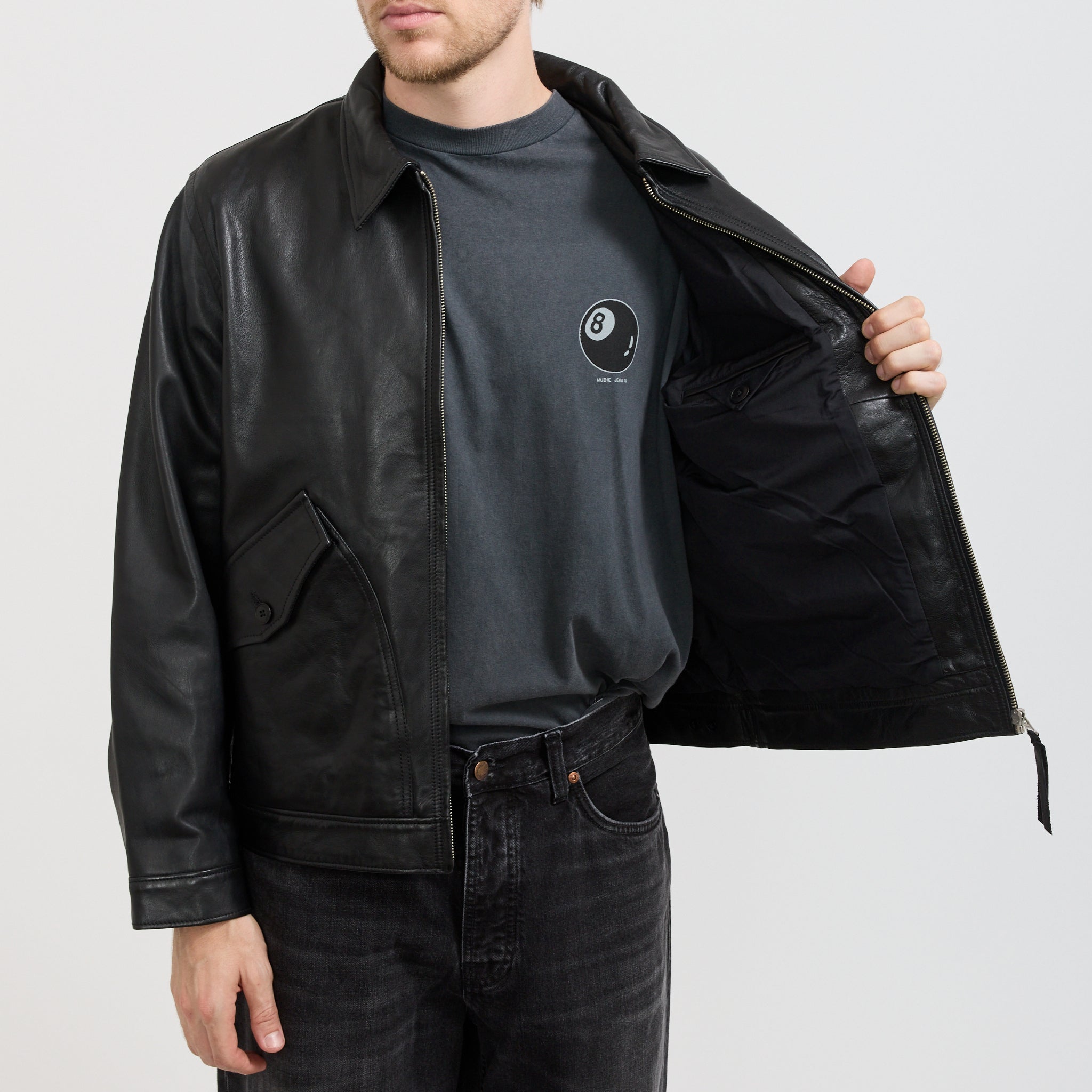 Nudie Jeans Co. | Blake Zip Leather Jacket Black | Maplestore