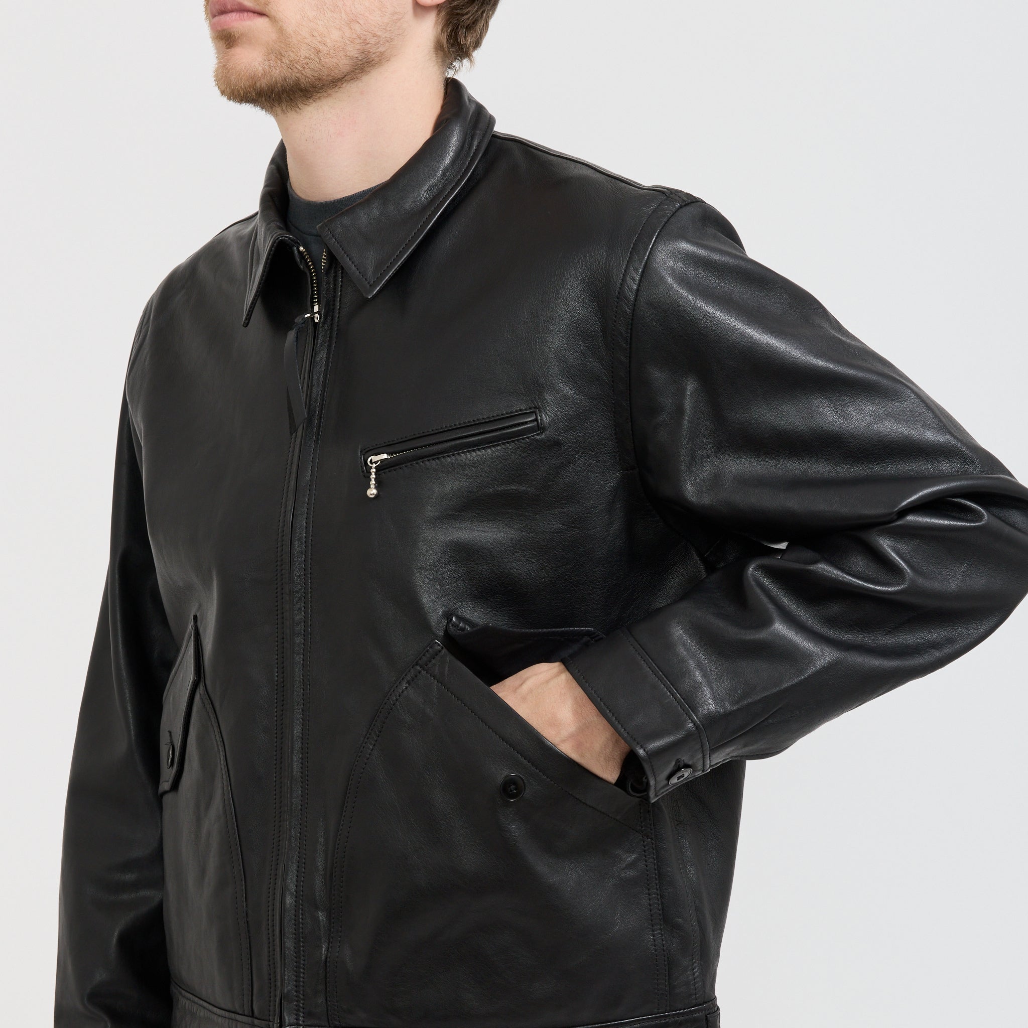 Nudie Jeans Co. | Blake Zip Leather Jacket Black | Maplestore