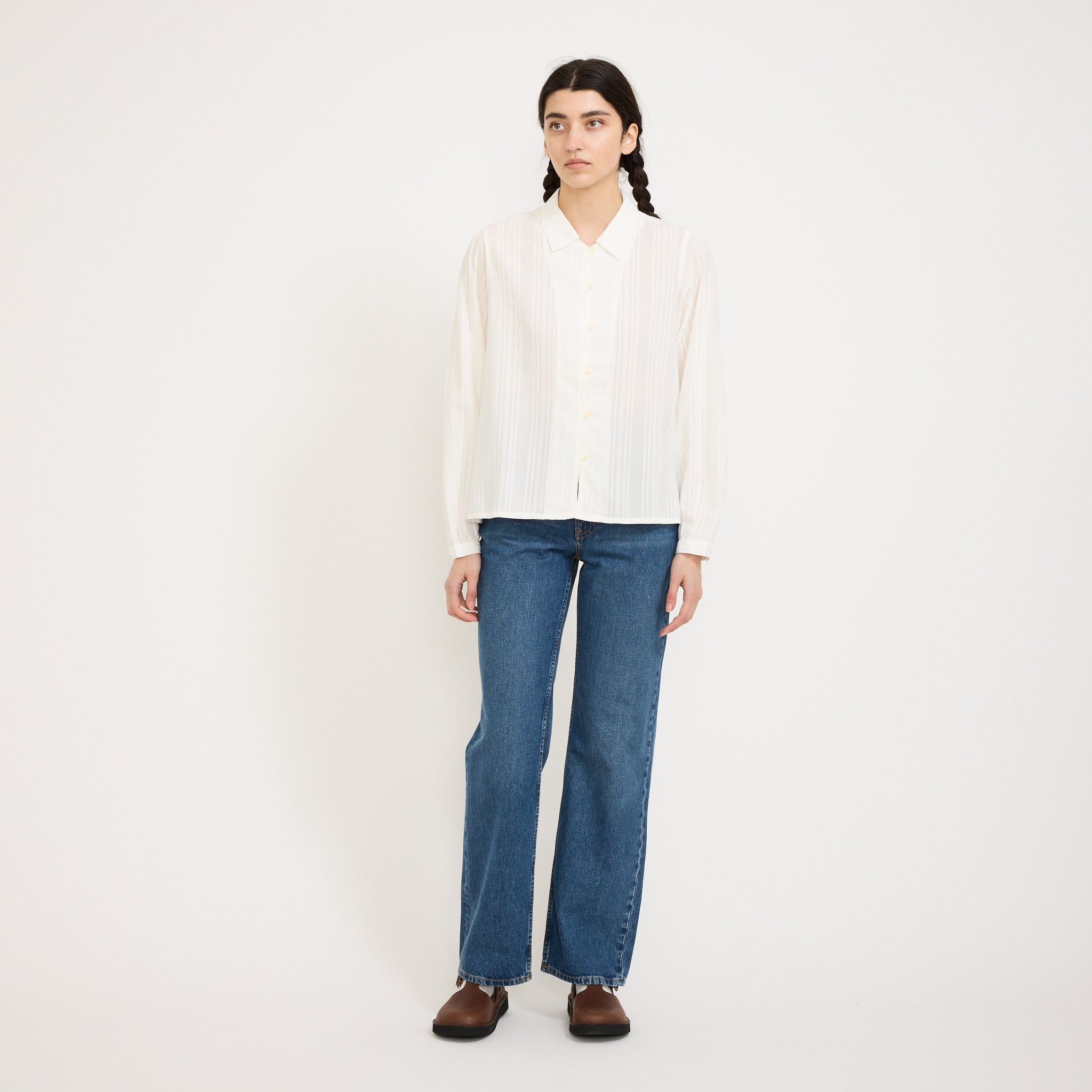 Edith Striped Dobby Blouse Off White