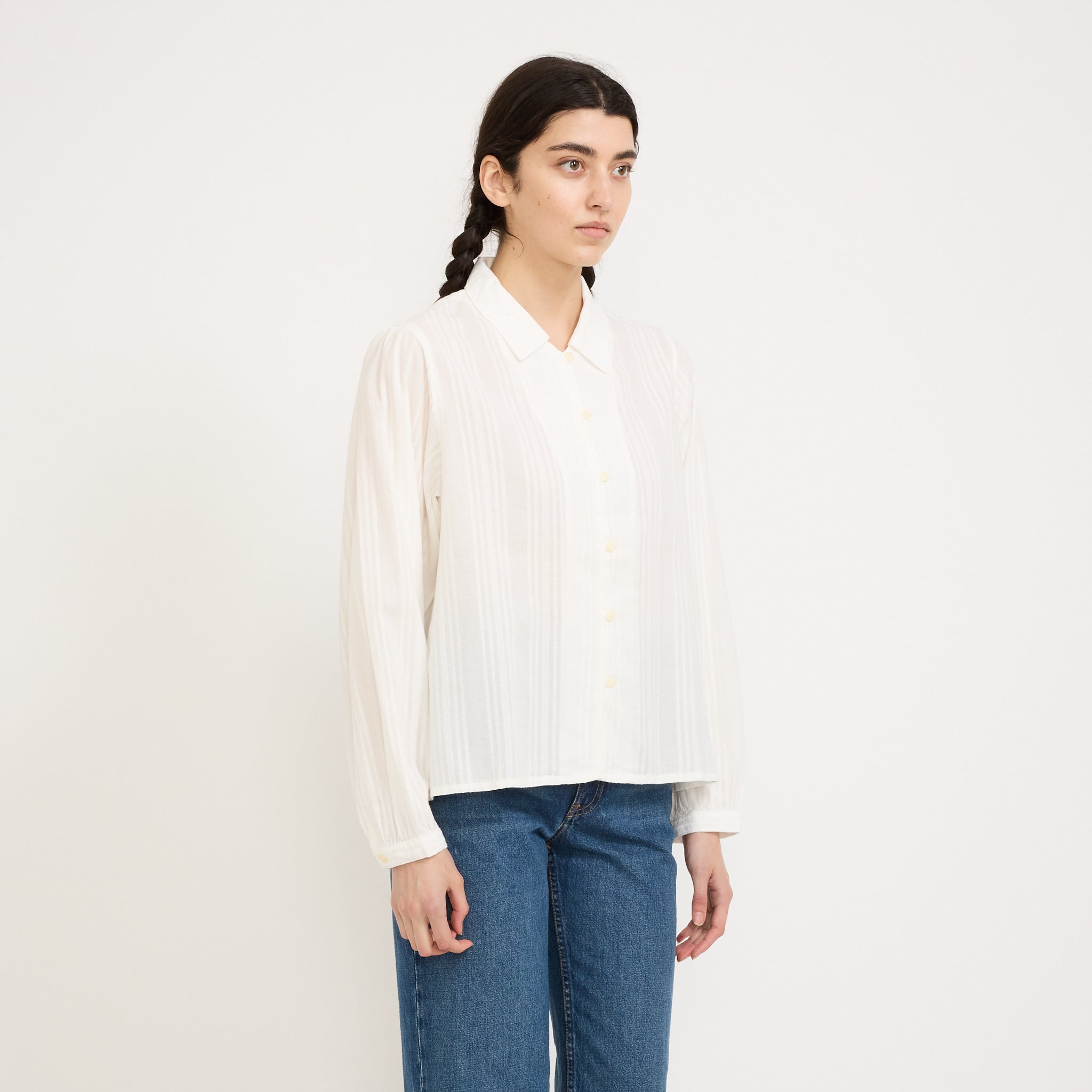 Edith Striped Dobby Blouse Off White