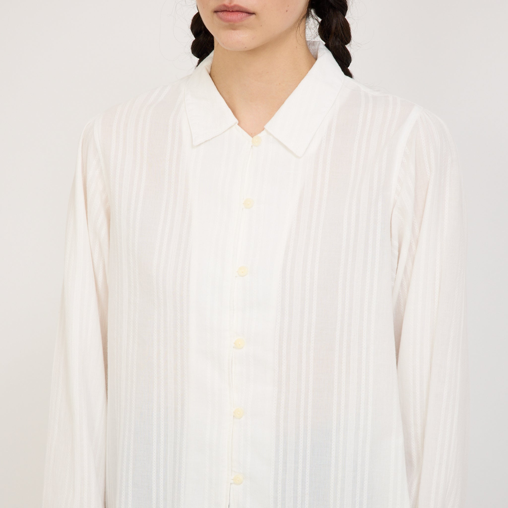 Edith Striped Dobby Blouse Off White