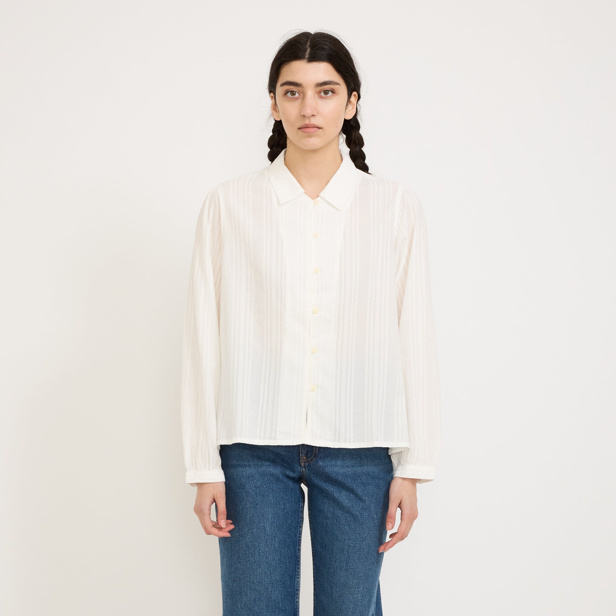 Edith Striped Dobby Blouse Off White