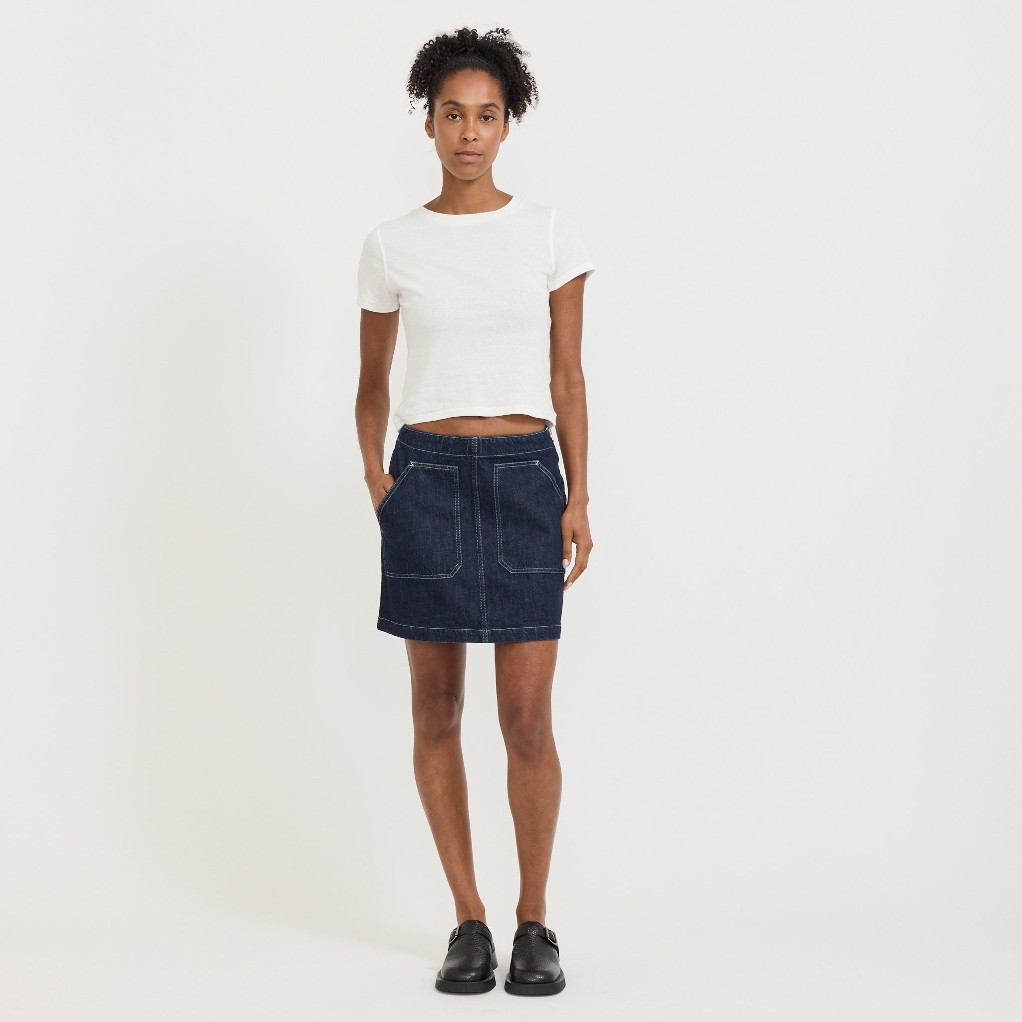 Elvy Workwear Denim Skirt Dark Blue