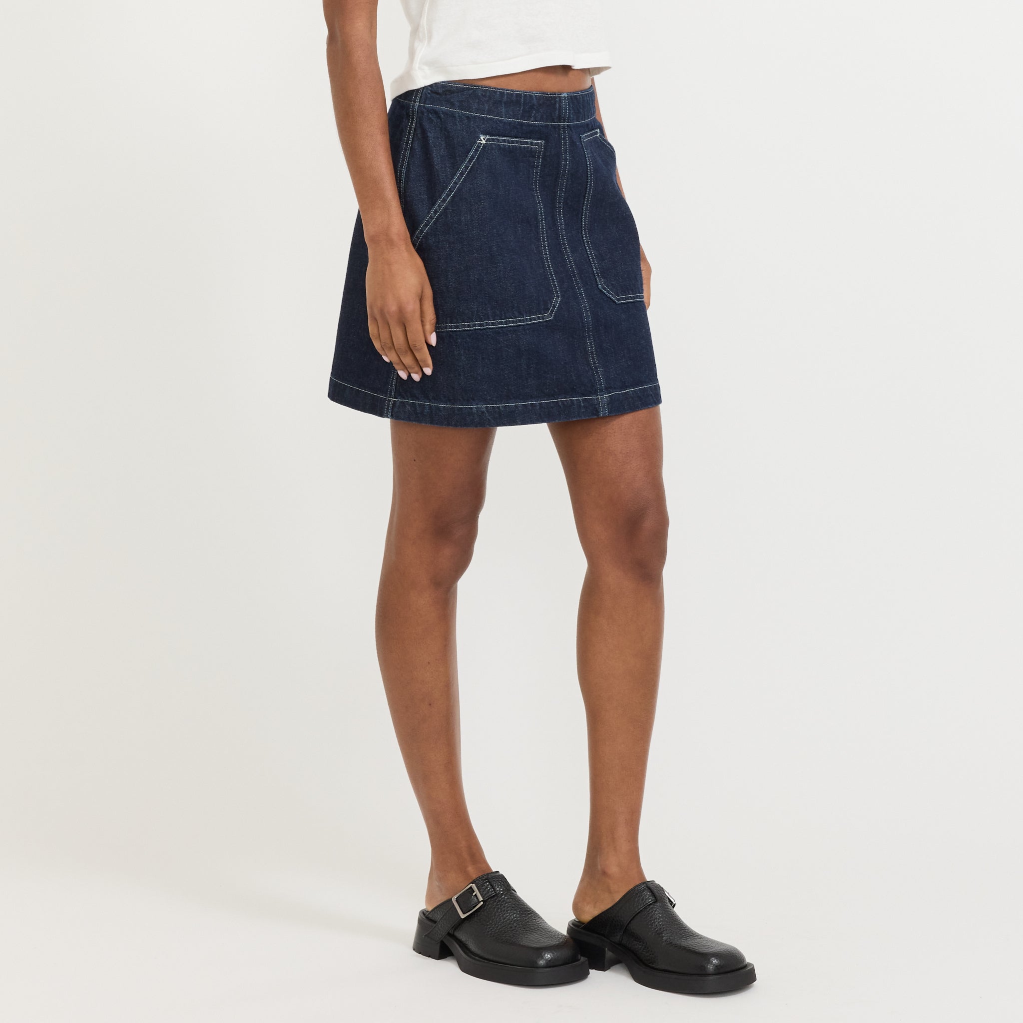 Elvy Workwear Denim Skirt Dark Blue