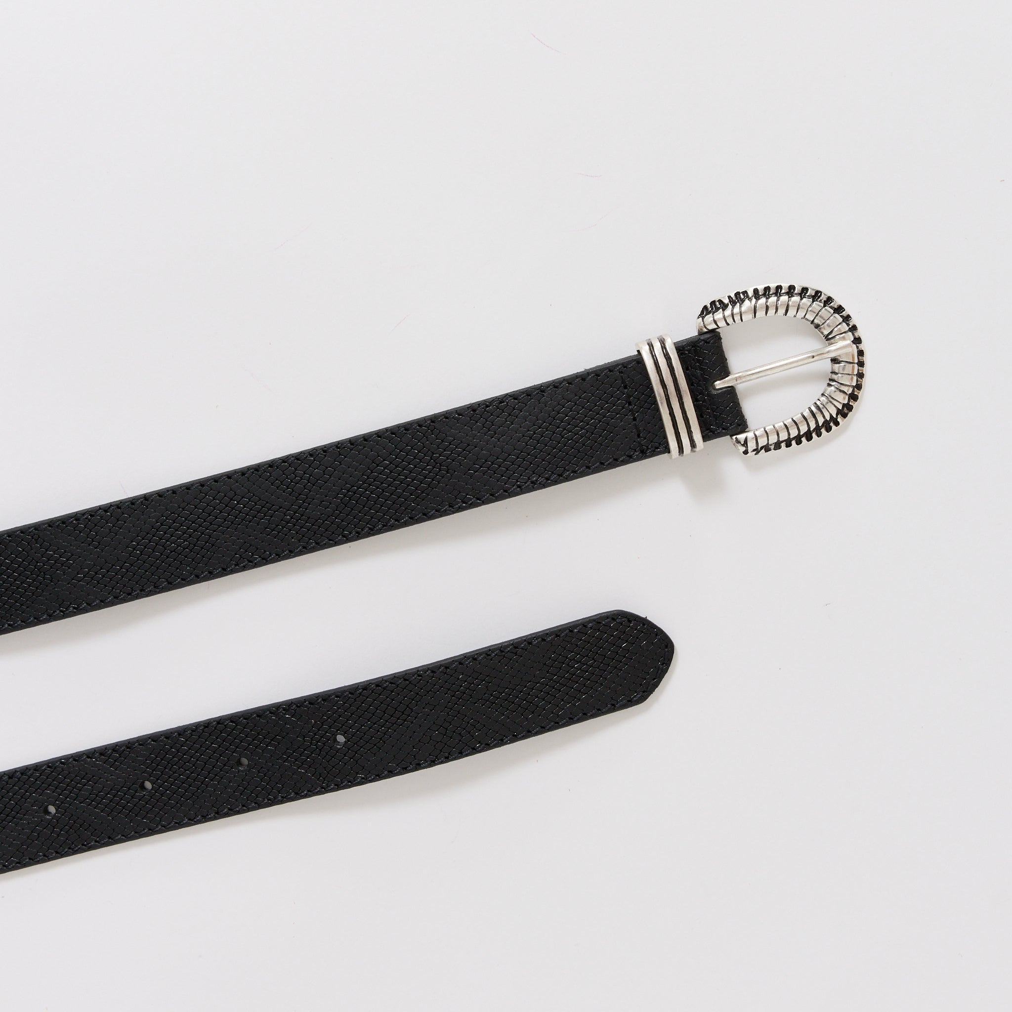 Faux Reptile Leather Belt Black