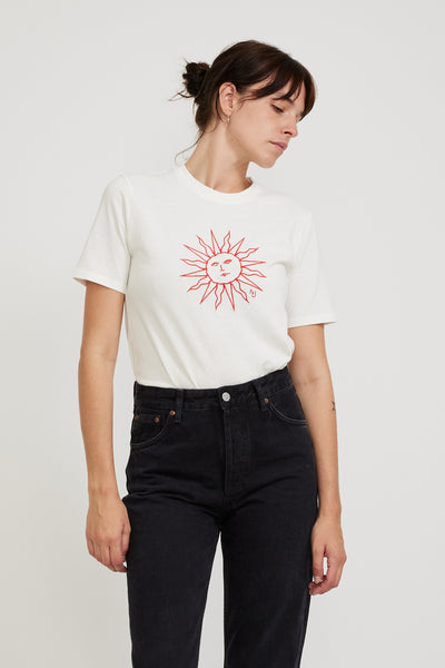 Nudie Jeans Co. | Joni Embroidery Sun T-Shirt Off White | Maplestore