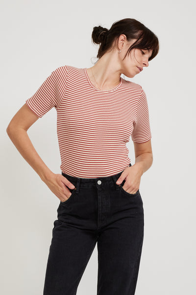 Nudie Jeans Co. | Jossan Striped Rib T-Shirt Off White/Red | Maplestore