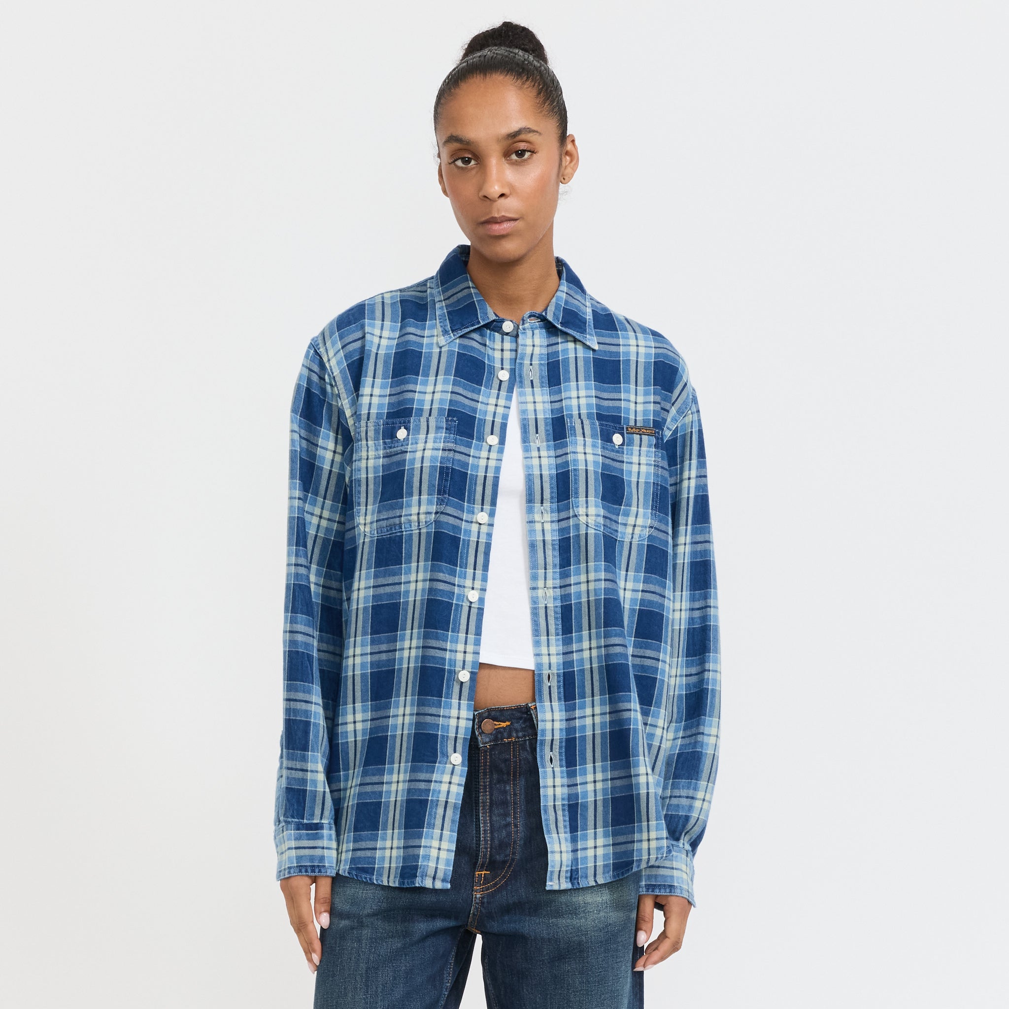 Nudie Jeans Co. | Julian Worker Shirt Checked Indigo Womens | Maplestore
