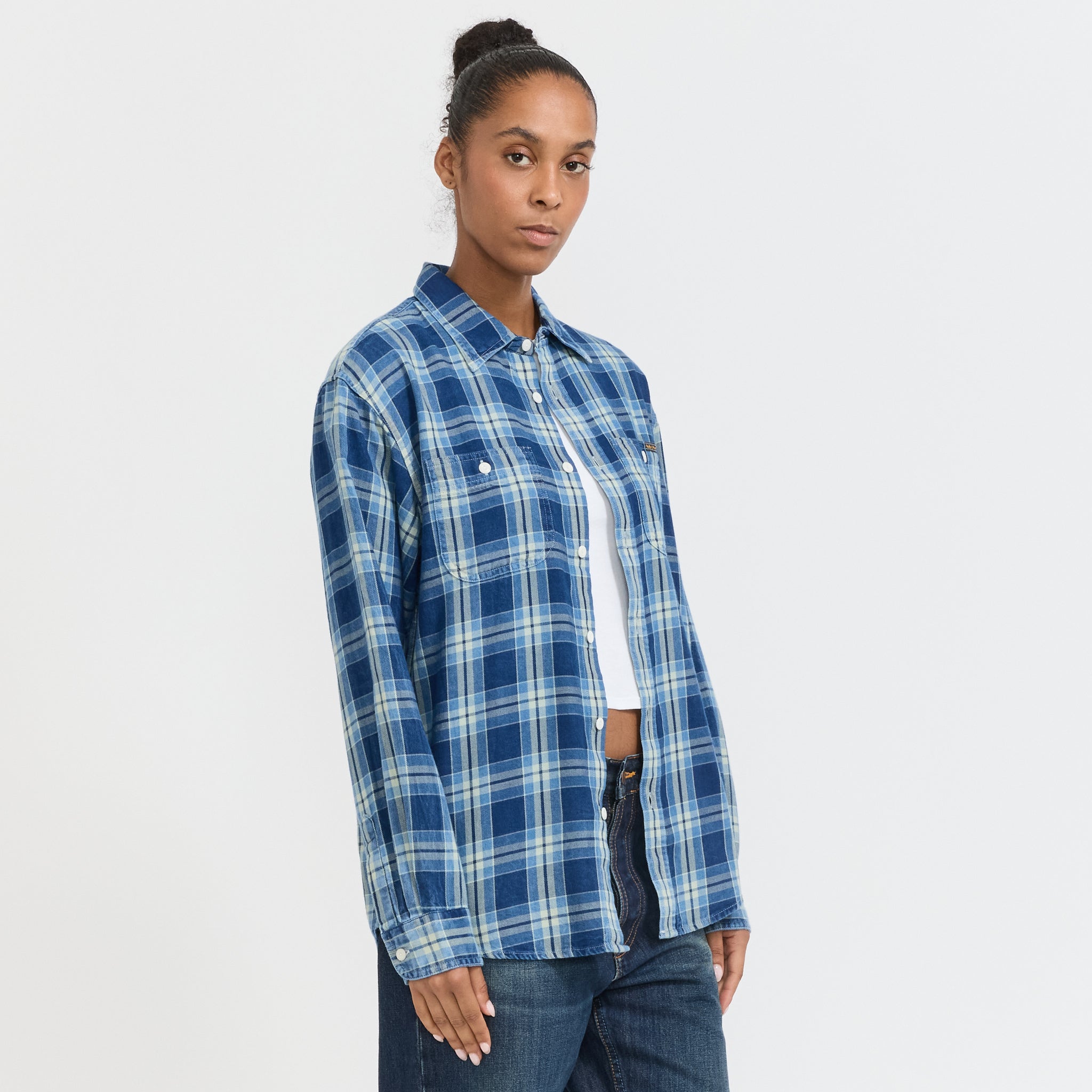 Nudie Jeans Co. | Julian Worker Shirt Checked Indigo Womens | Maplestore