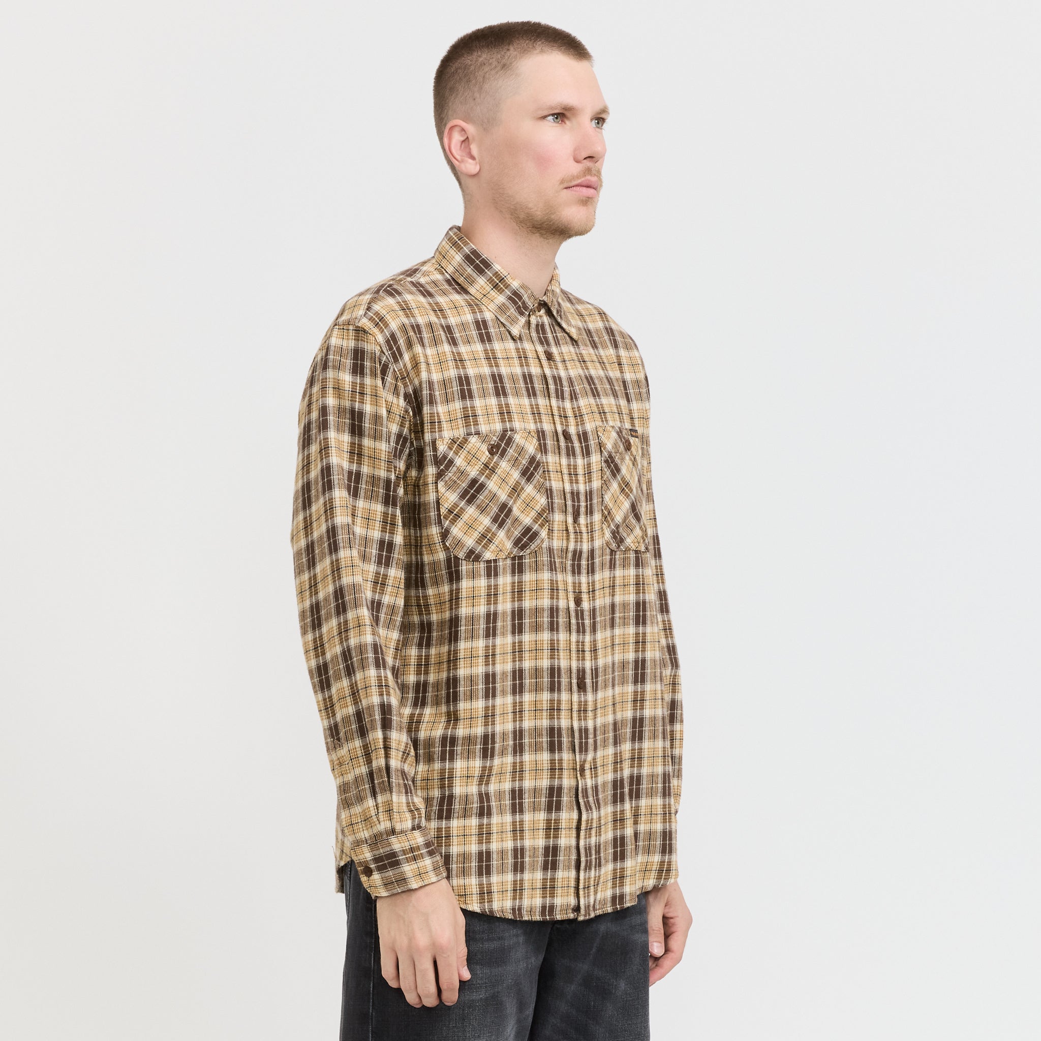 Julian Worker Shirt Check Brown