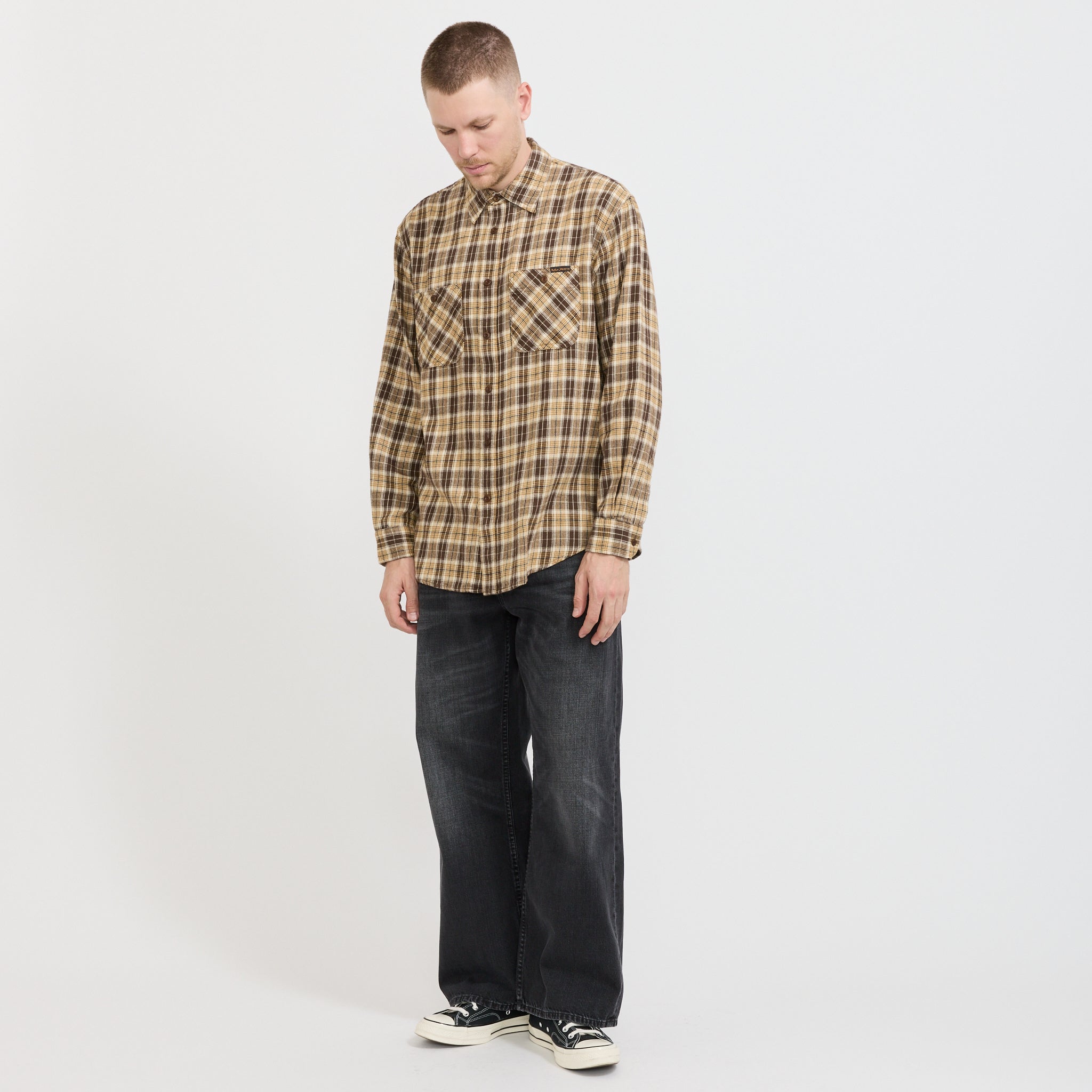 Julian Worker Shirt Check Brown