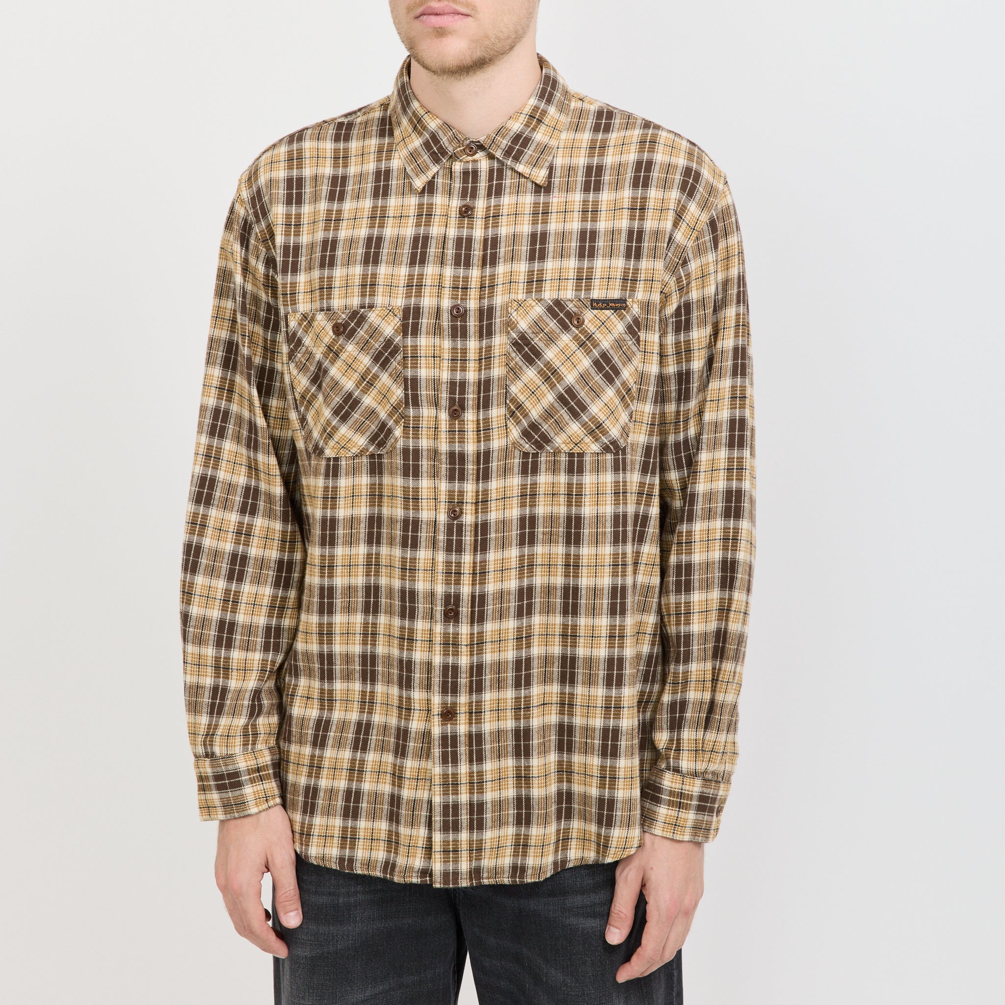 Julian Worker Shirt Check Brown