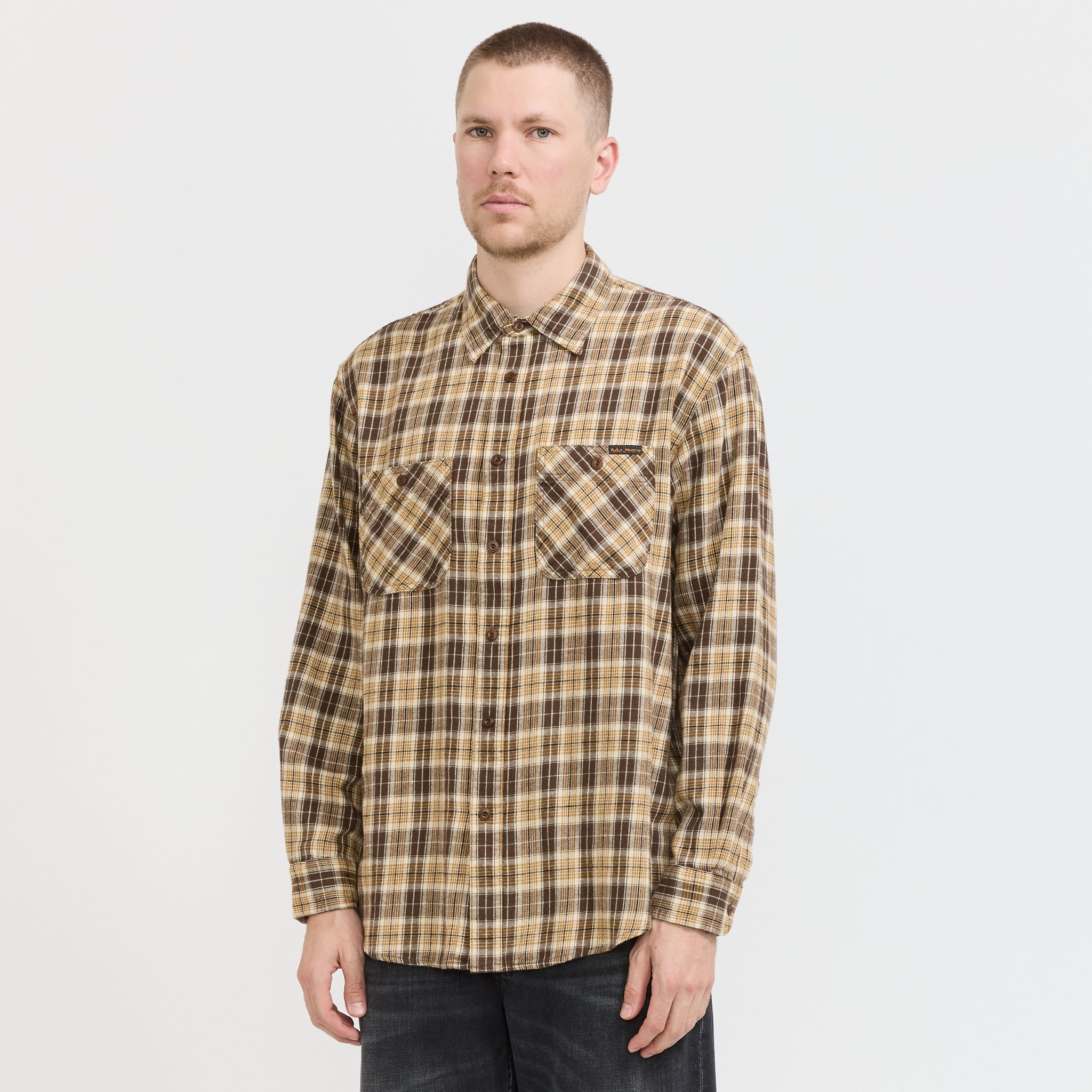 Julian Worker Shirt Check Brown