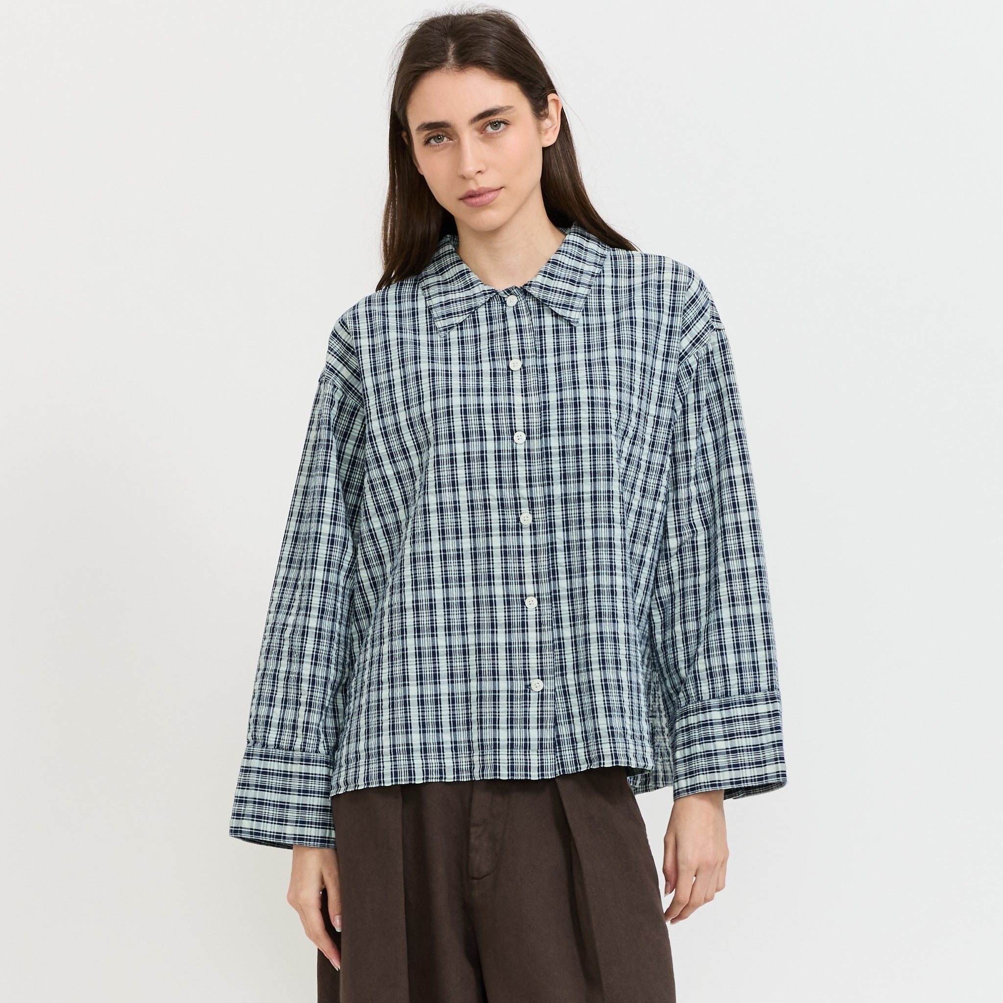 Jutta Shirt Indigo Seersucker