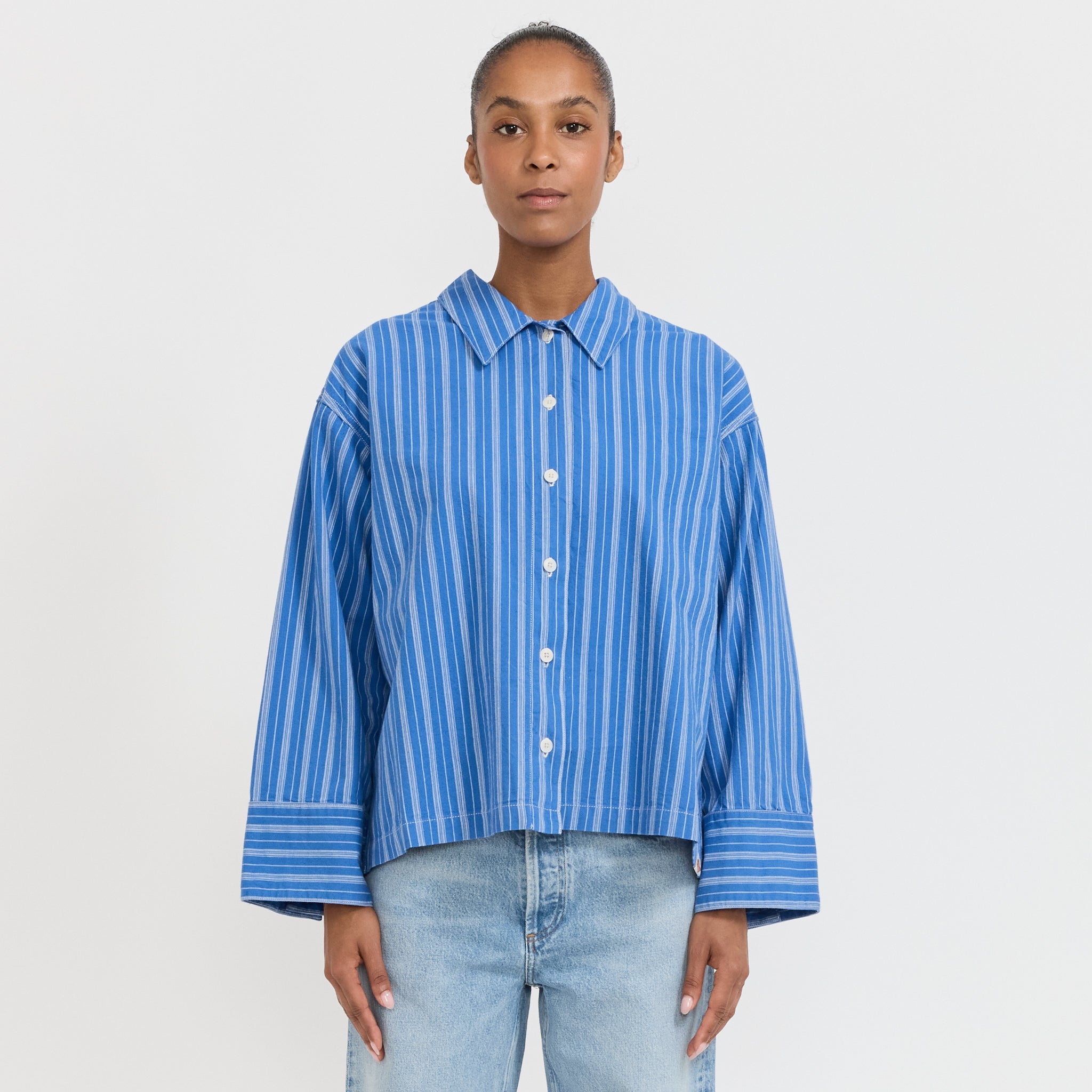 Nudie Jeans Co. Jutta Shirt Striped Blue/Off White | Maplestore