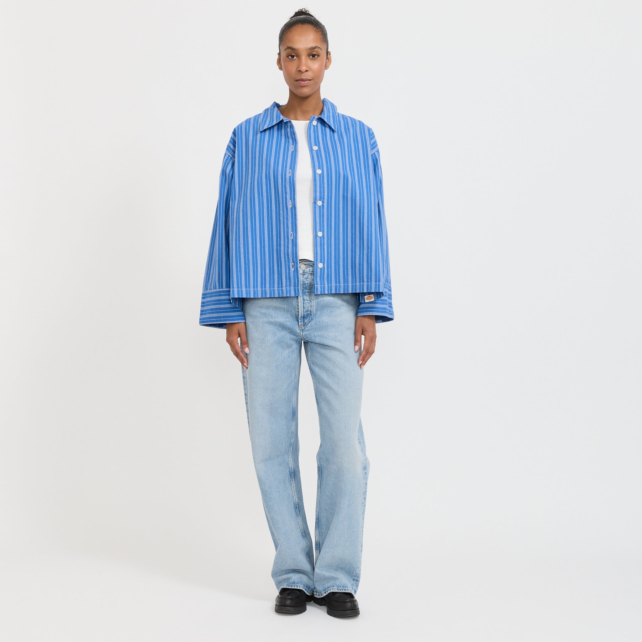 Nudie Jeans Co. Jutta Shirt Striped Blue/Off White | Maplestore