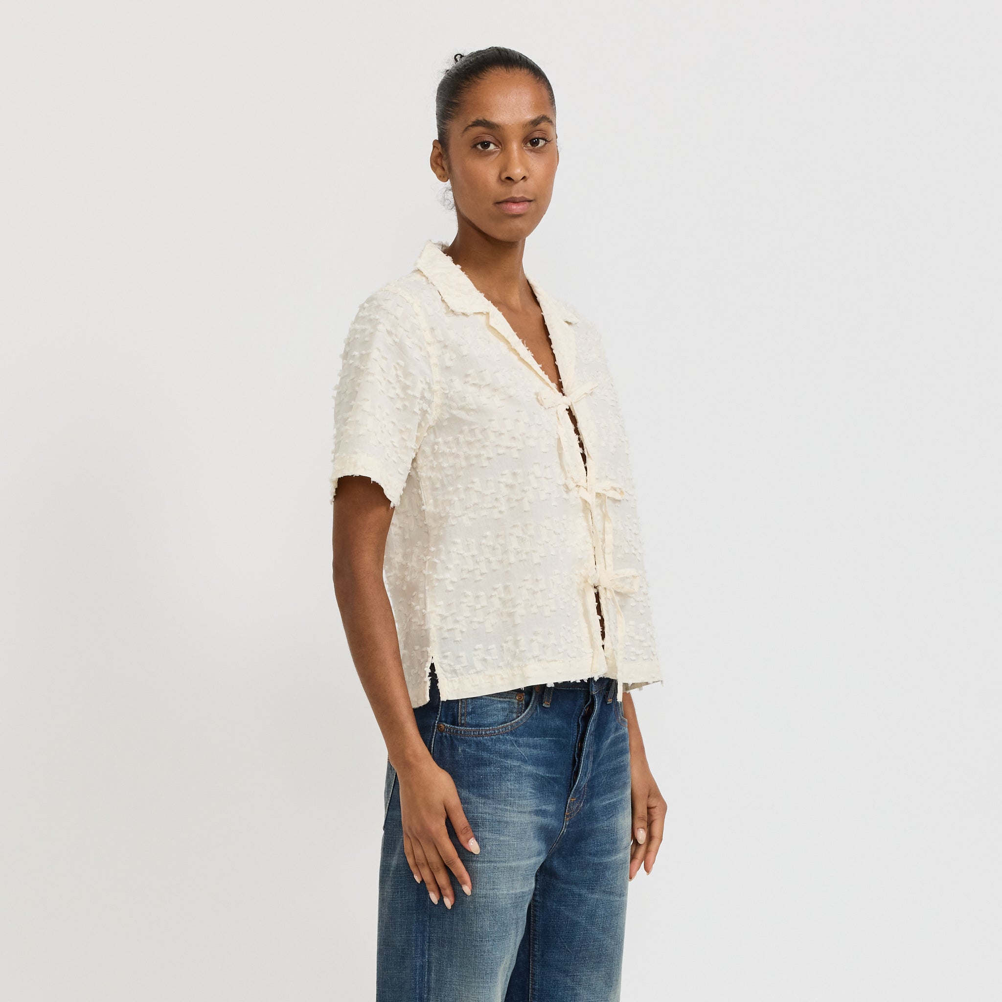 Moa Tie Fringe Shirt Off White
