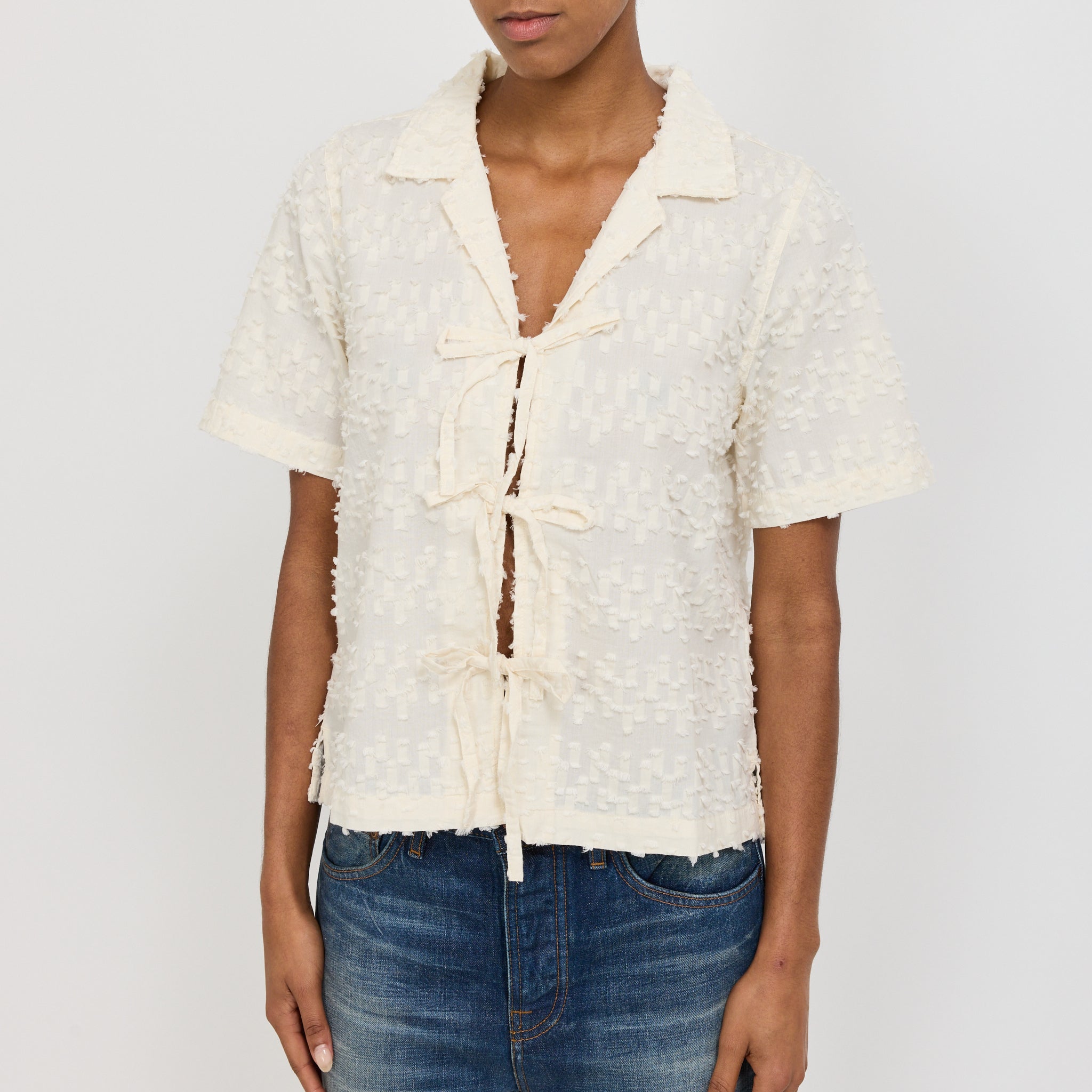 Moa Tie Fringe Shirt Off White
