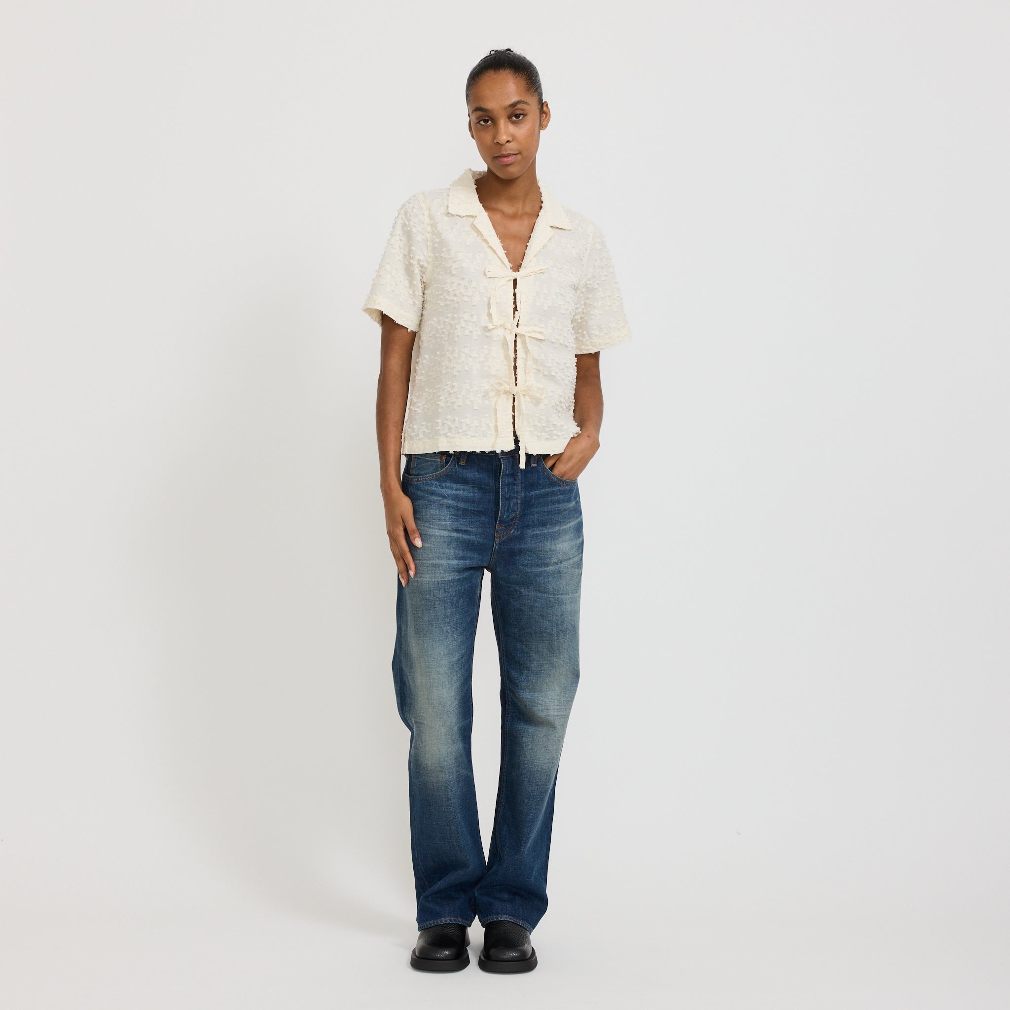 Moa Tie Fringe Shirt Off White