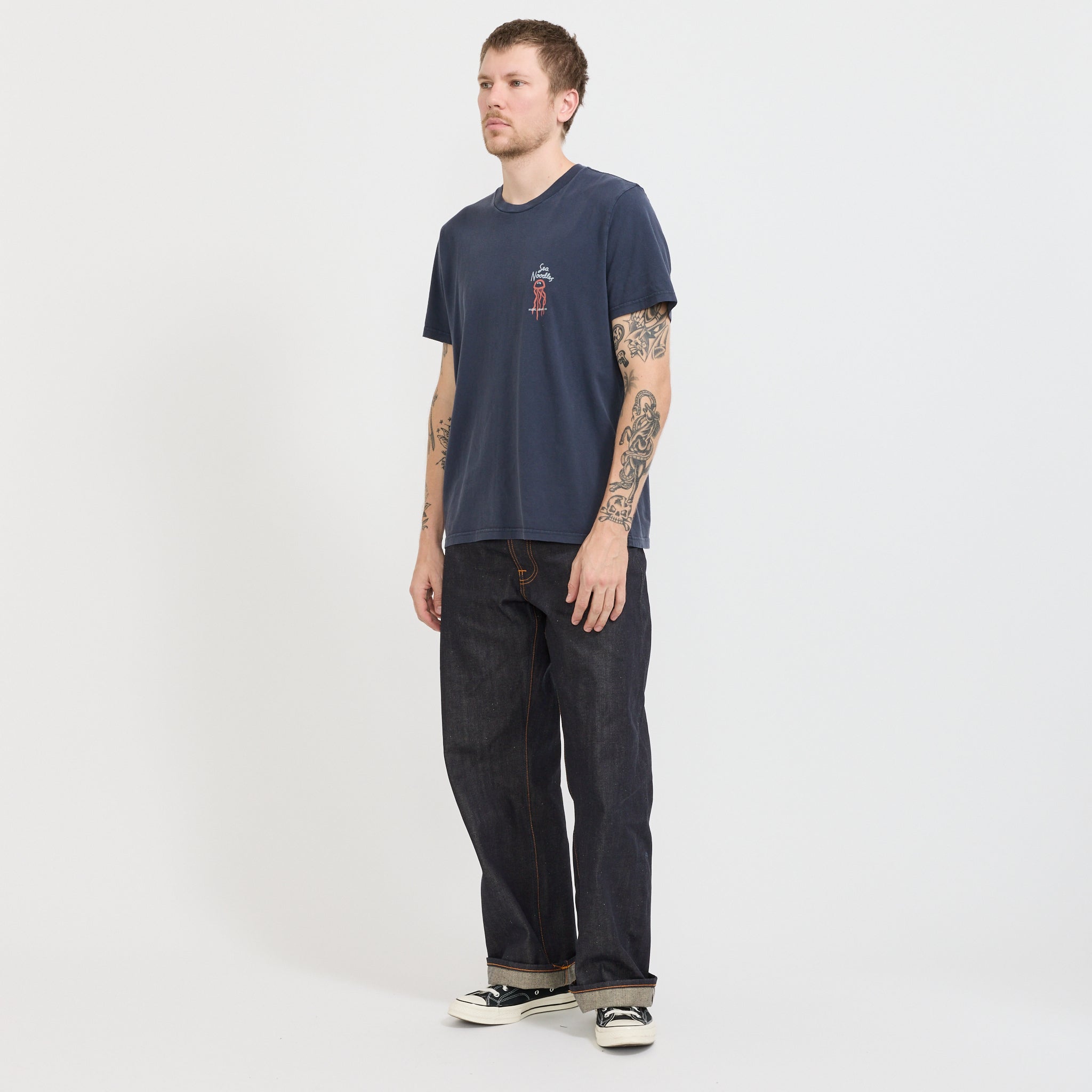 Nudie Jeans Co. | Roy Sea Noodles T-Shirt Dark Blue | Maplestore