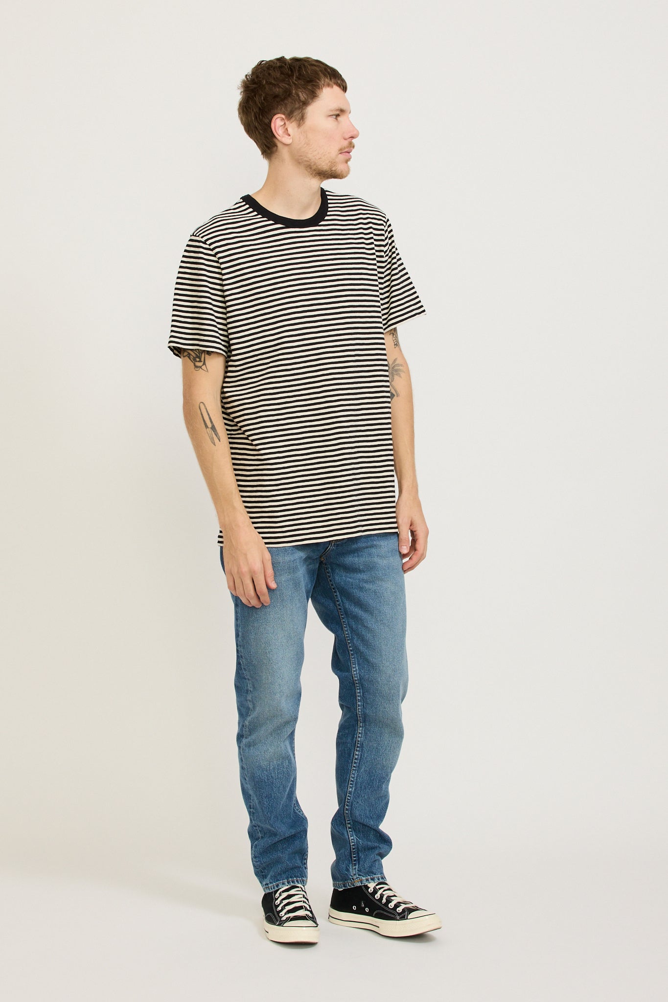 Nudie Jeans Co. | Roy Slub Stripe T-Shirt Ecru/Black | Maplestore