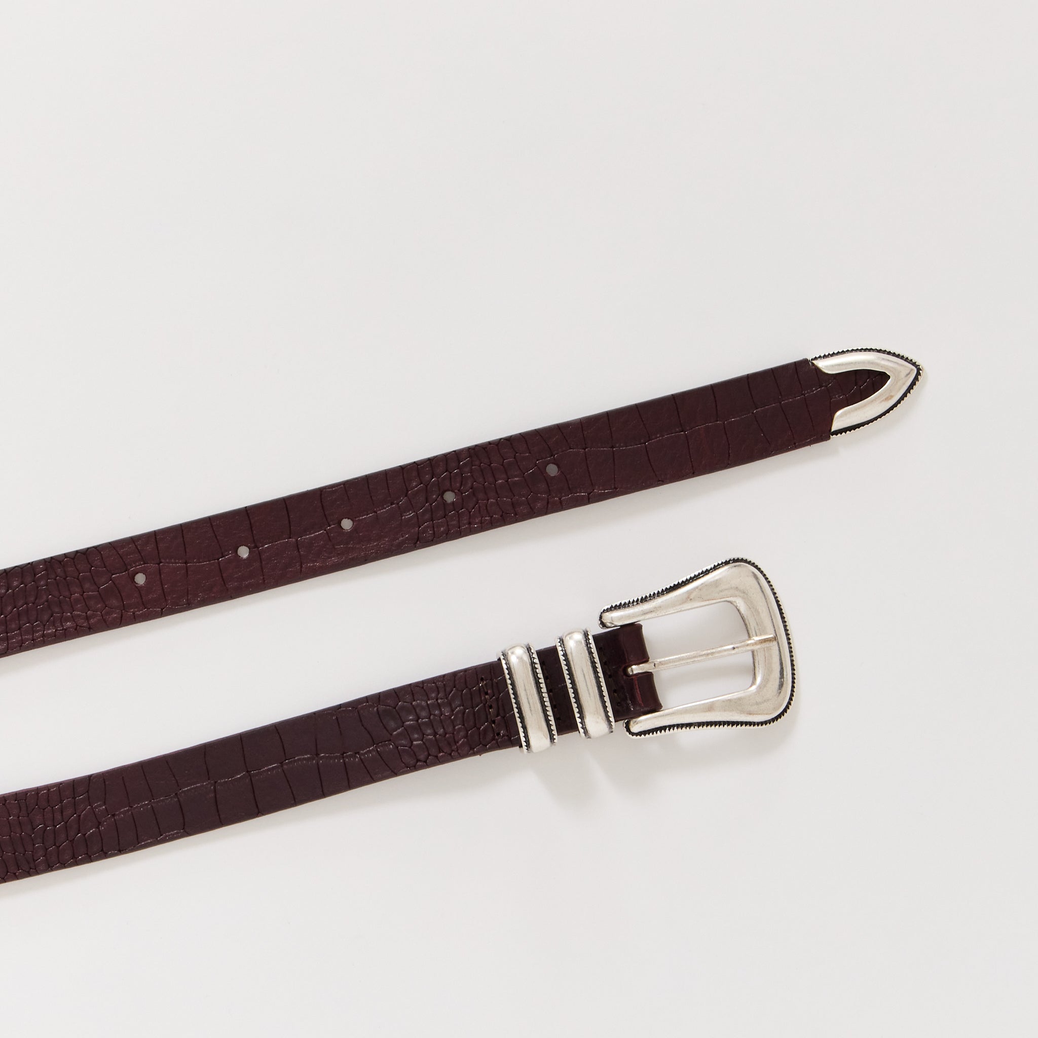 Western Faux Croco Silver Belt Burgundy
