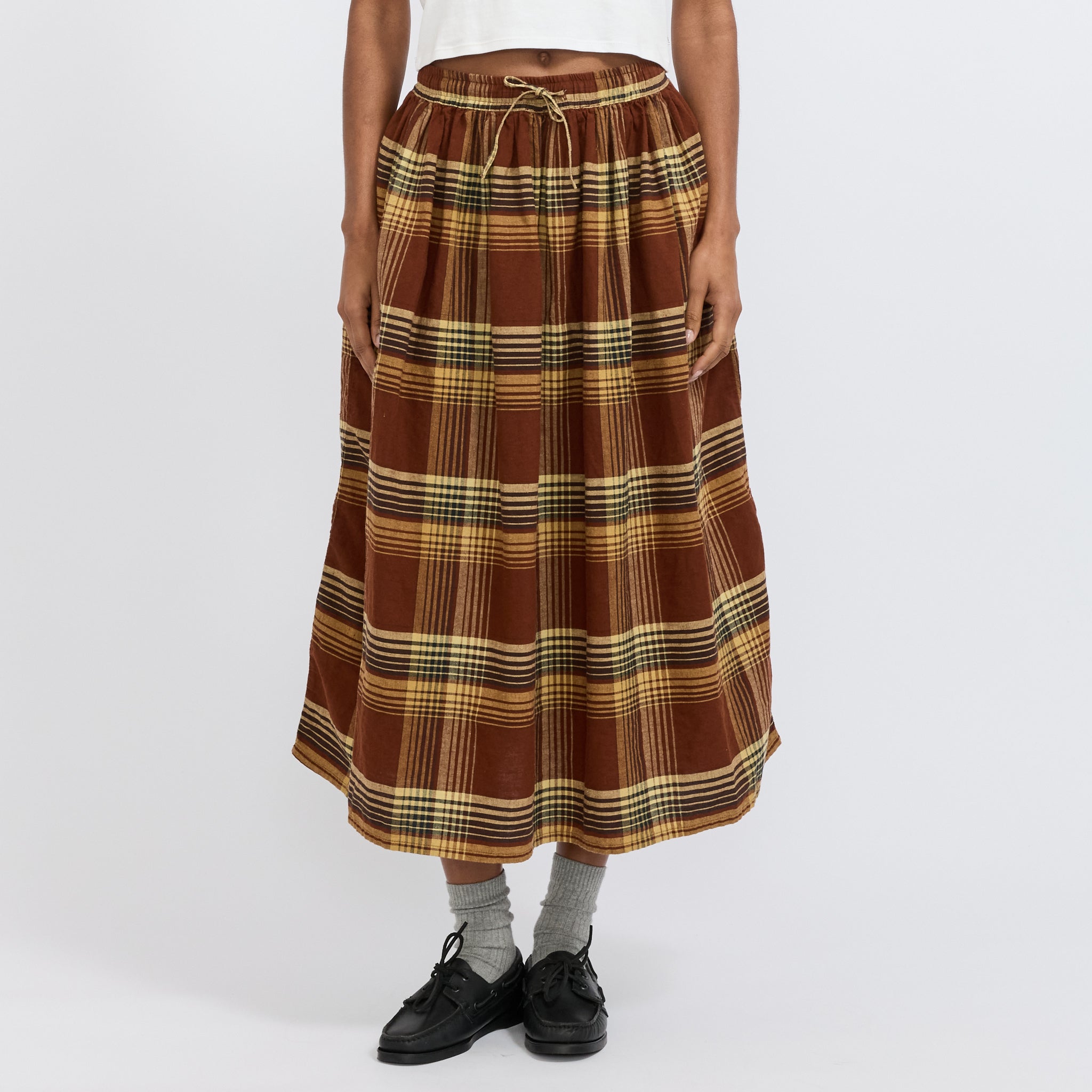 Original Check Gathered Skirt Brown Check
