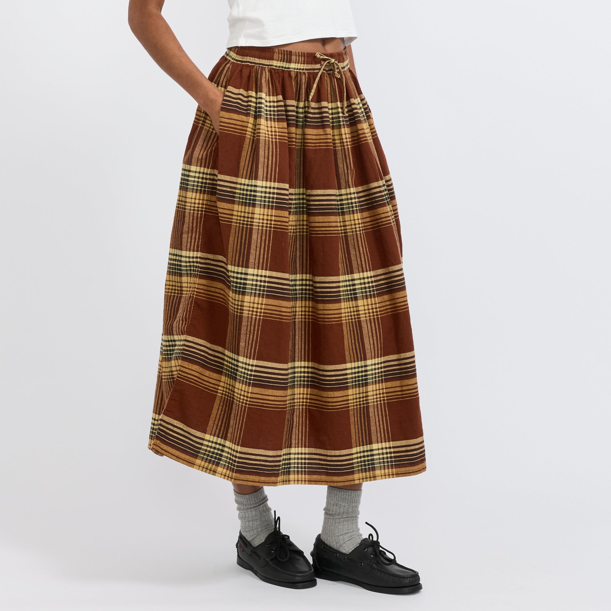 Original Check Gathered Skirt Brown Check