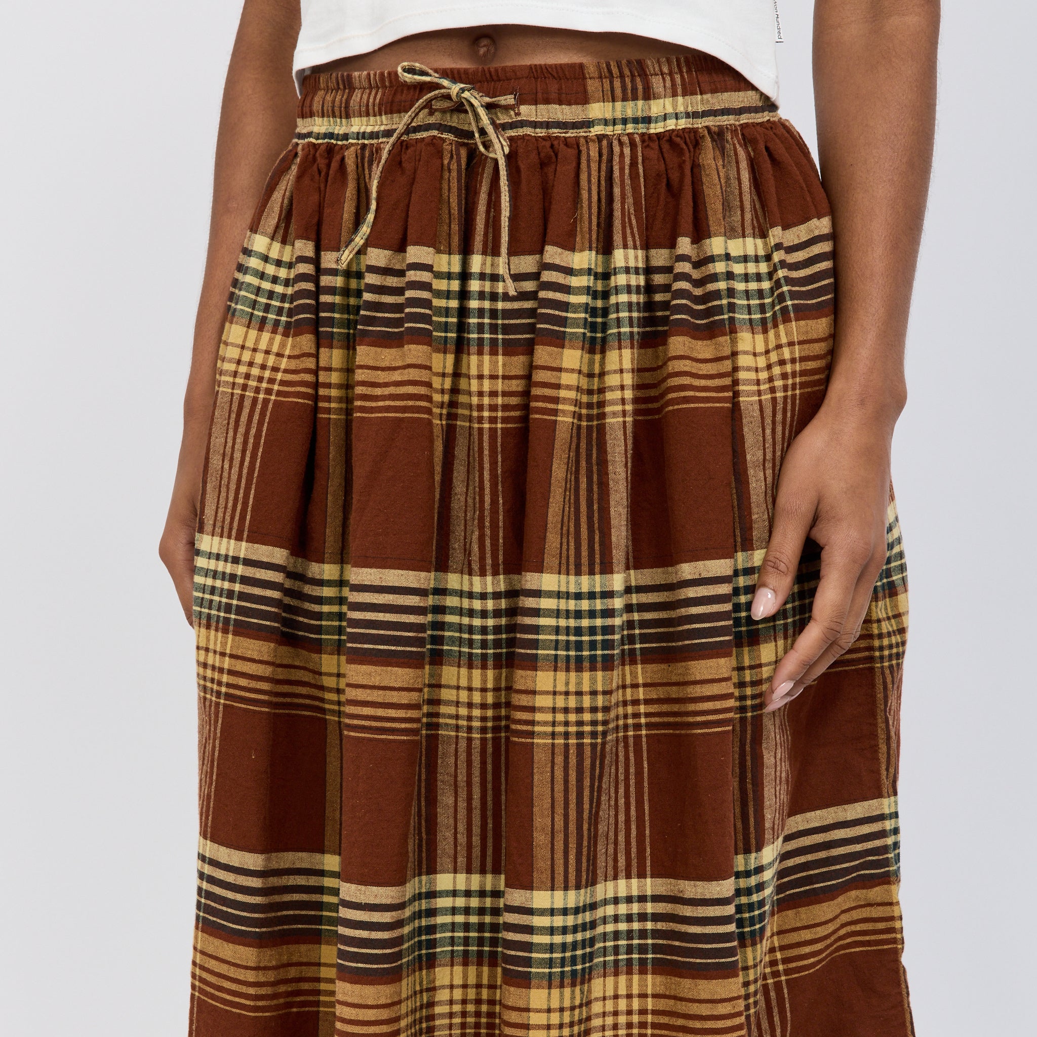 Orslow | Original Check Gathered Skirt Brown Check | Maplestore