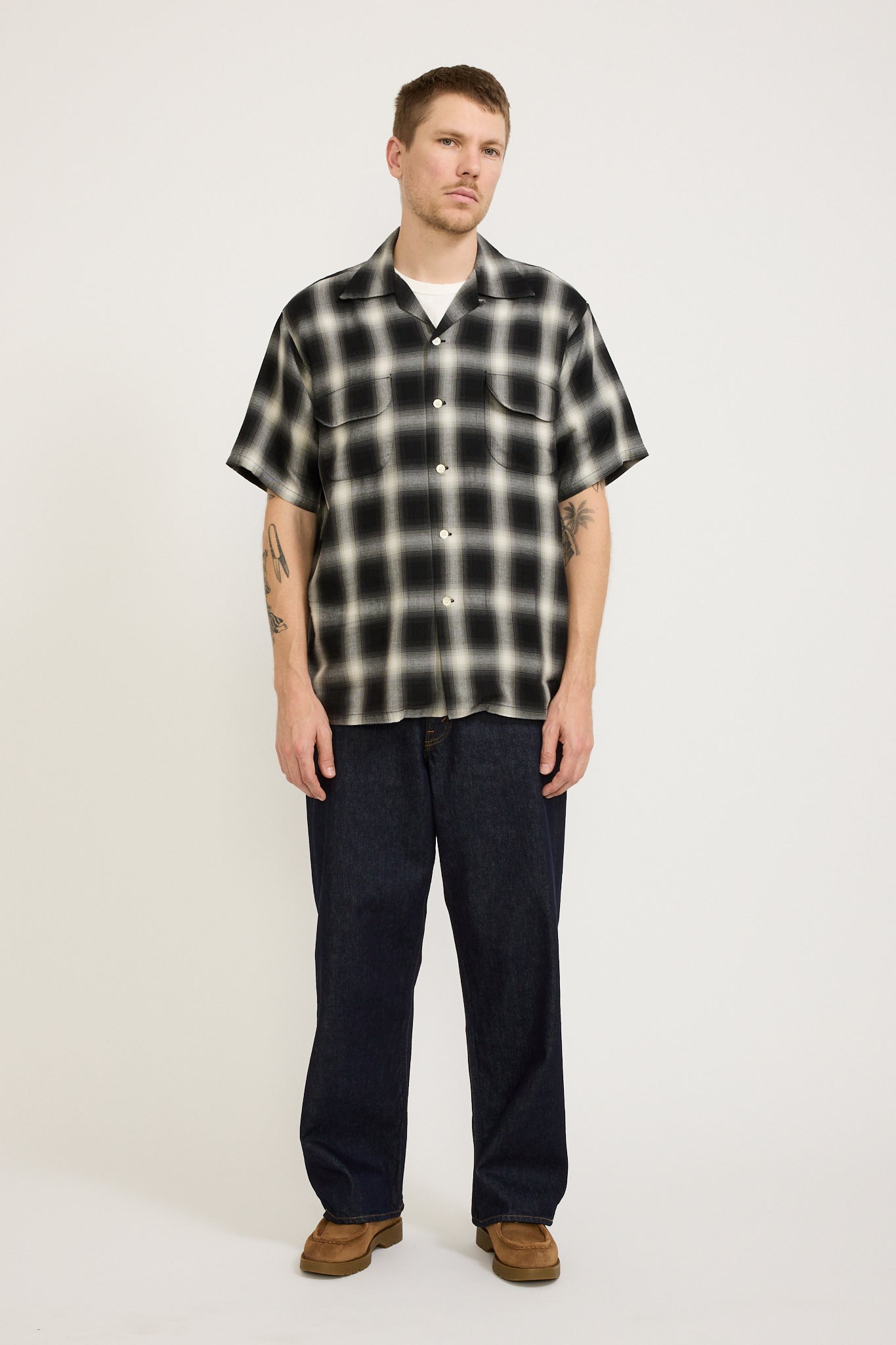 Ombre Check Short Sleeve Shirt Black Check