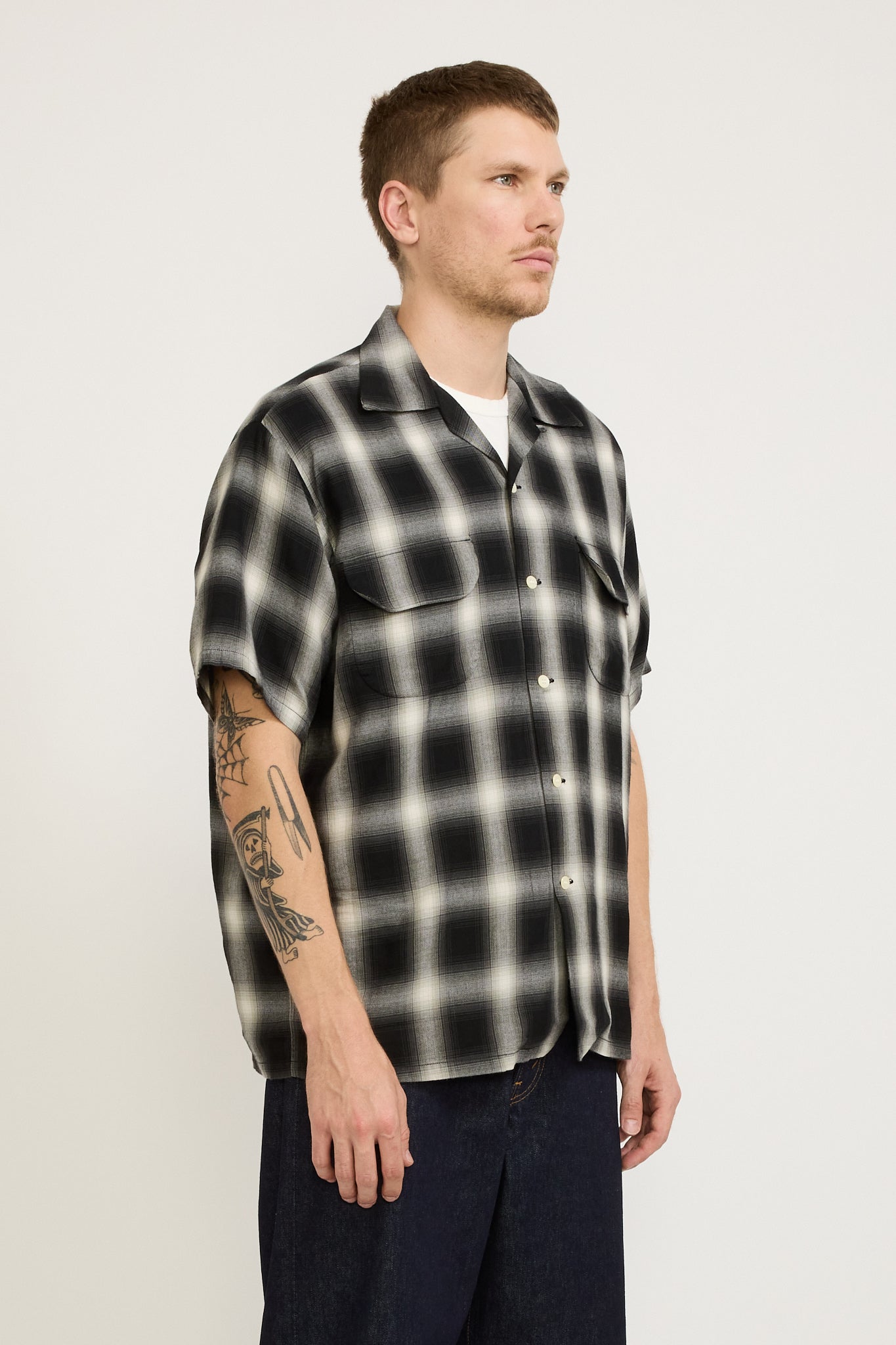 Ombre Check Short Sleeve Shirt Black Check