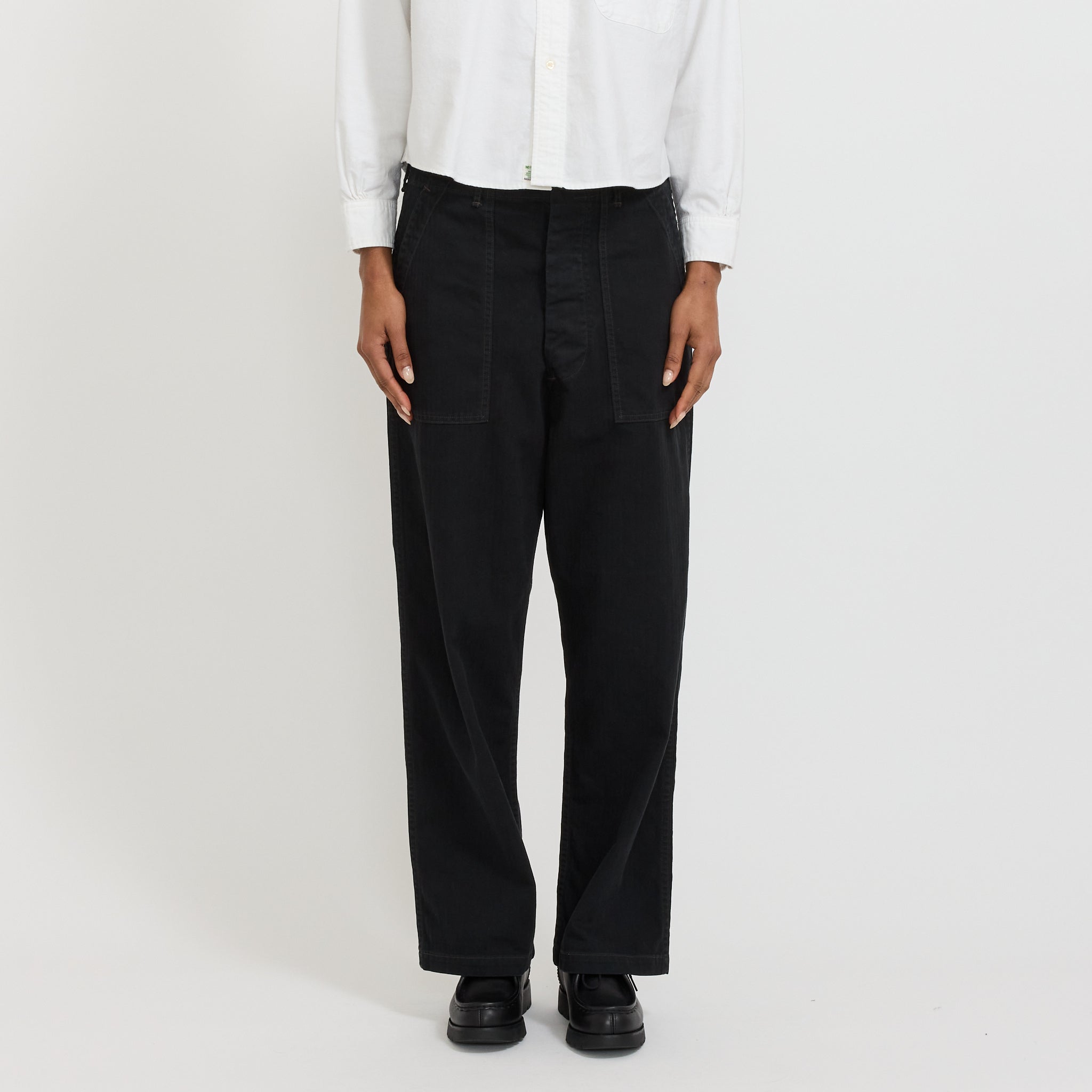 Herringbone Twill Summer Fatigue Pants Black Womens